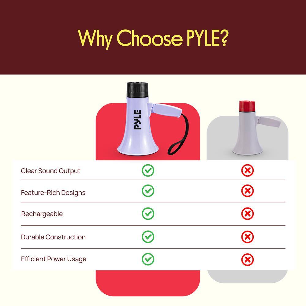 Why Choose PYLE?  
- Clear Sound Output  
- Feature-Rich Designs  
- Rechargeable  
- Durable Construction  
- Efficient Power Usage