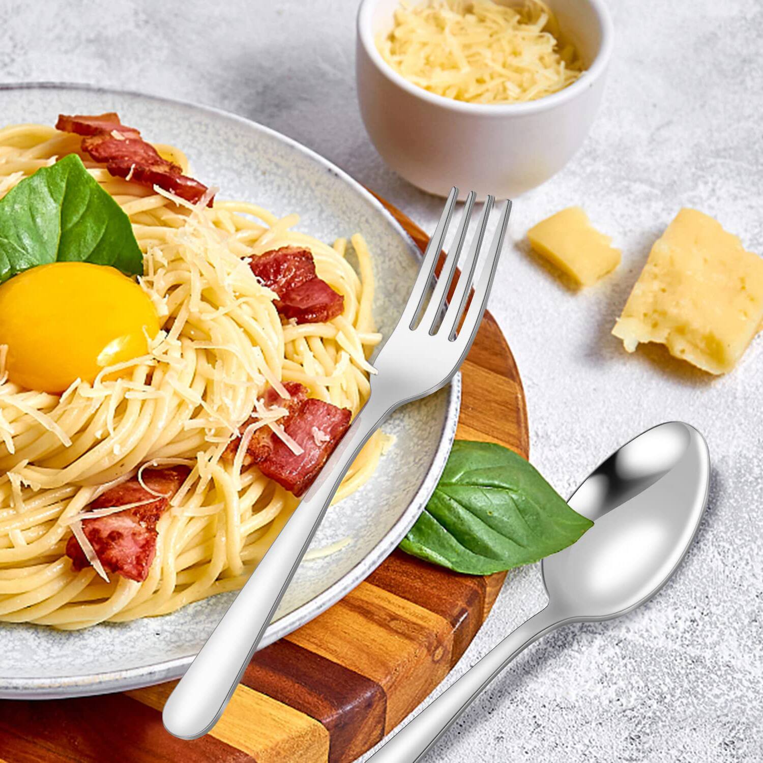 Alt View 3. Dazzed Corner - 24-piece Forks and Spoons Silverware Set,  Food Grade Stainless Steel Flatware Cutlery Set - Silver.