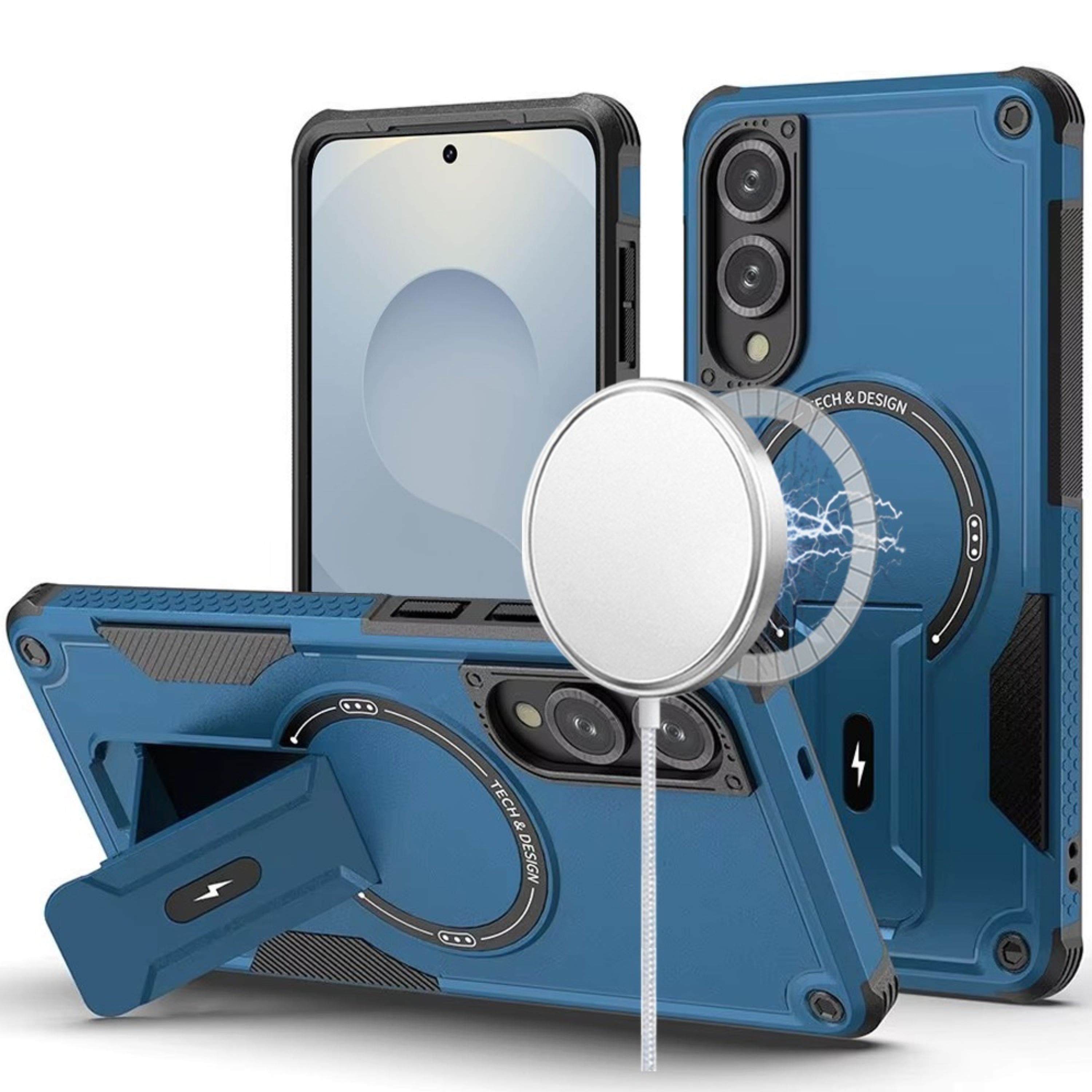 Kitcheniva - Rugged Magnetic Grip Kickstand Case With Tempered Glass For Samsung S25 Edge - Blue price history on PriceWatchPro