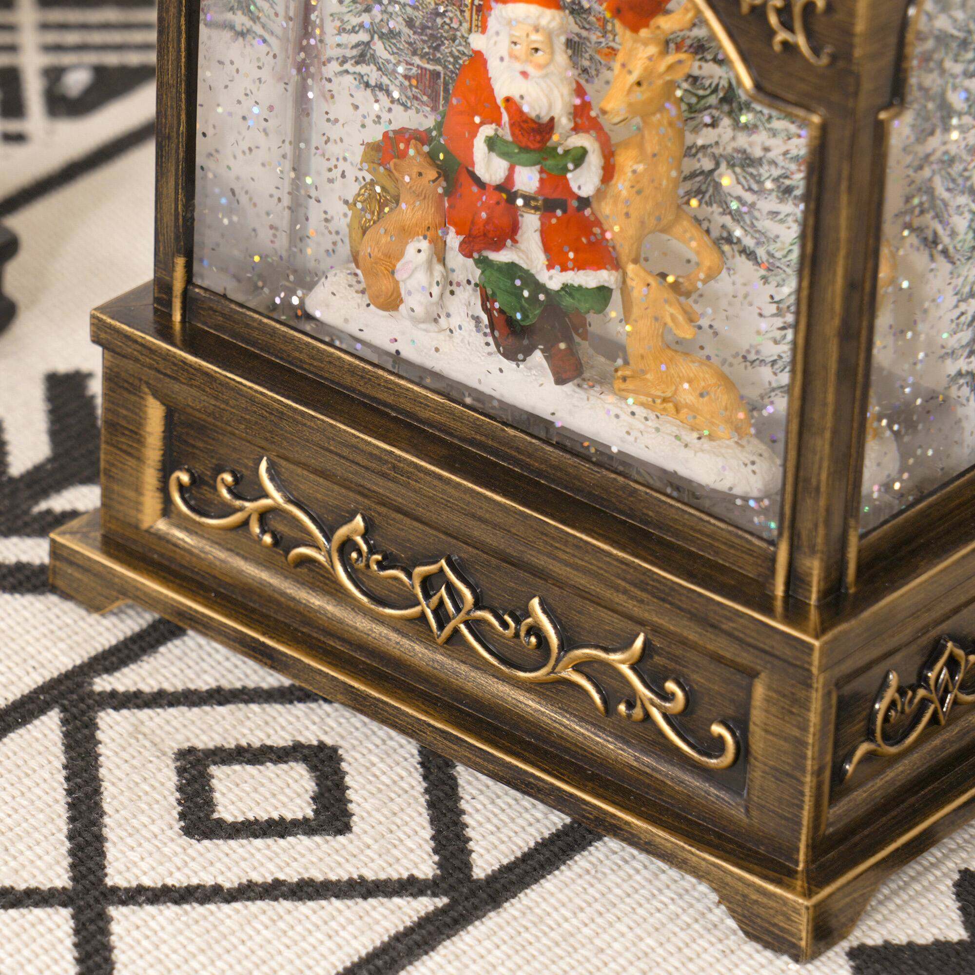 Alt View 7. Homcom - Musical Snow Globe Lantern with Swirling Glitter, Battery Christmas Decoration - Brown.