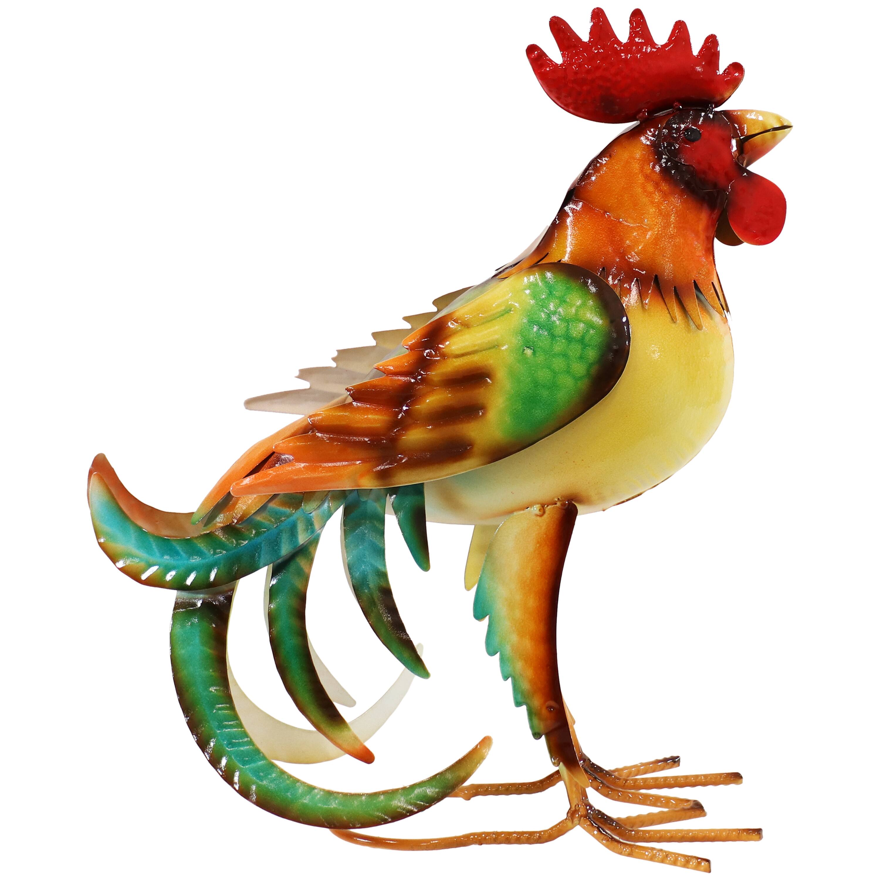 Alt View 6. Sunnydaze - Romeo the Rooster Outdoor Metal Statue - 16 in - Orange.