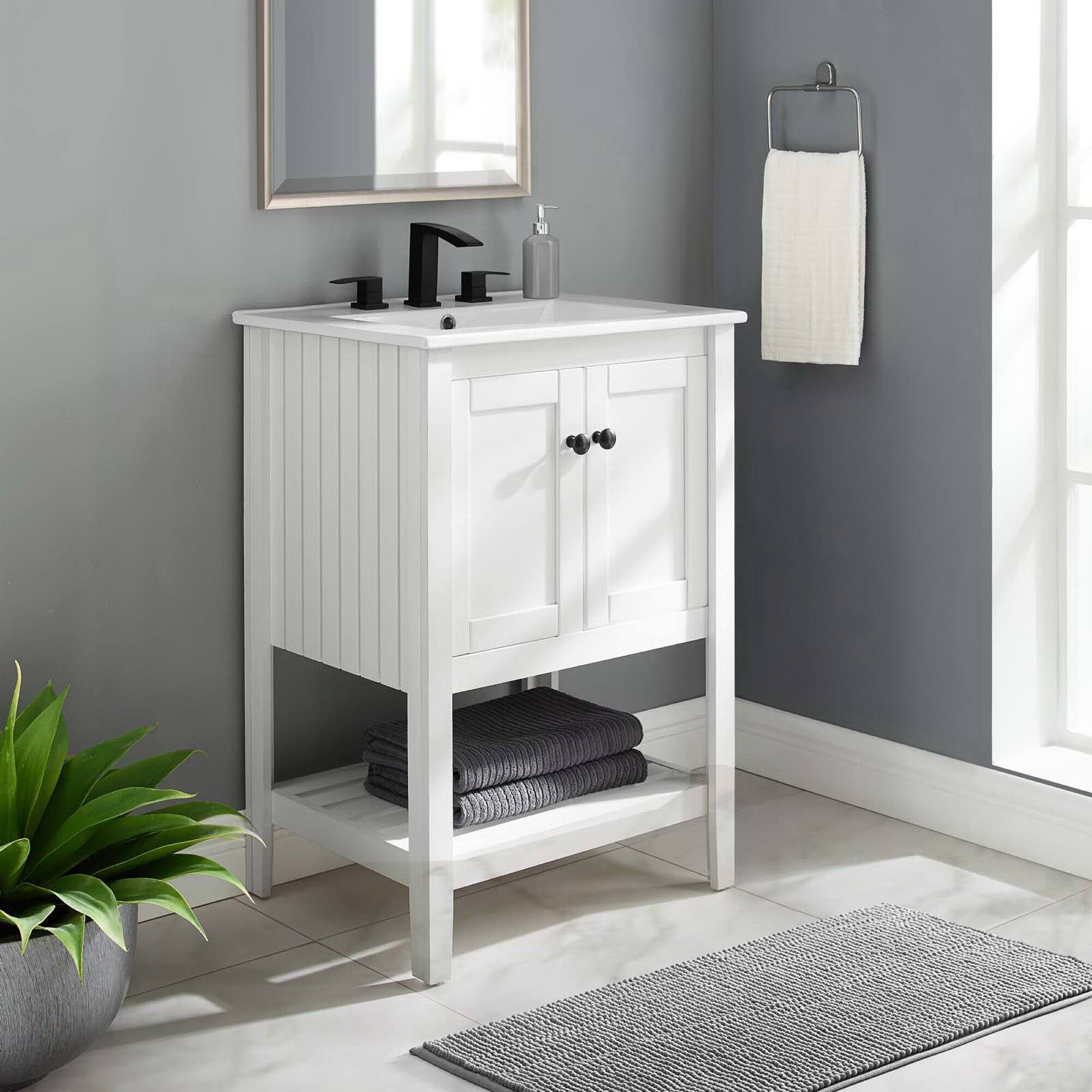Front. Modway - Prestige Bathroom Vanity Basin Included - White White.
