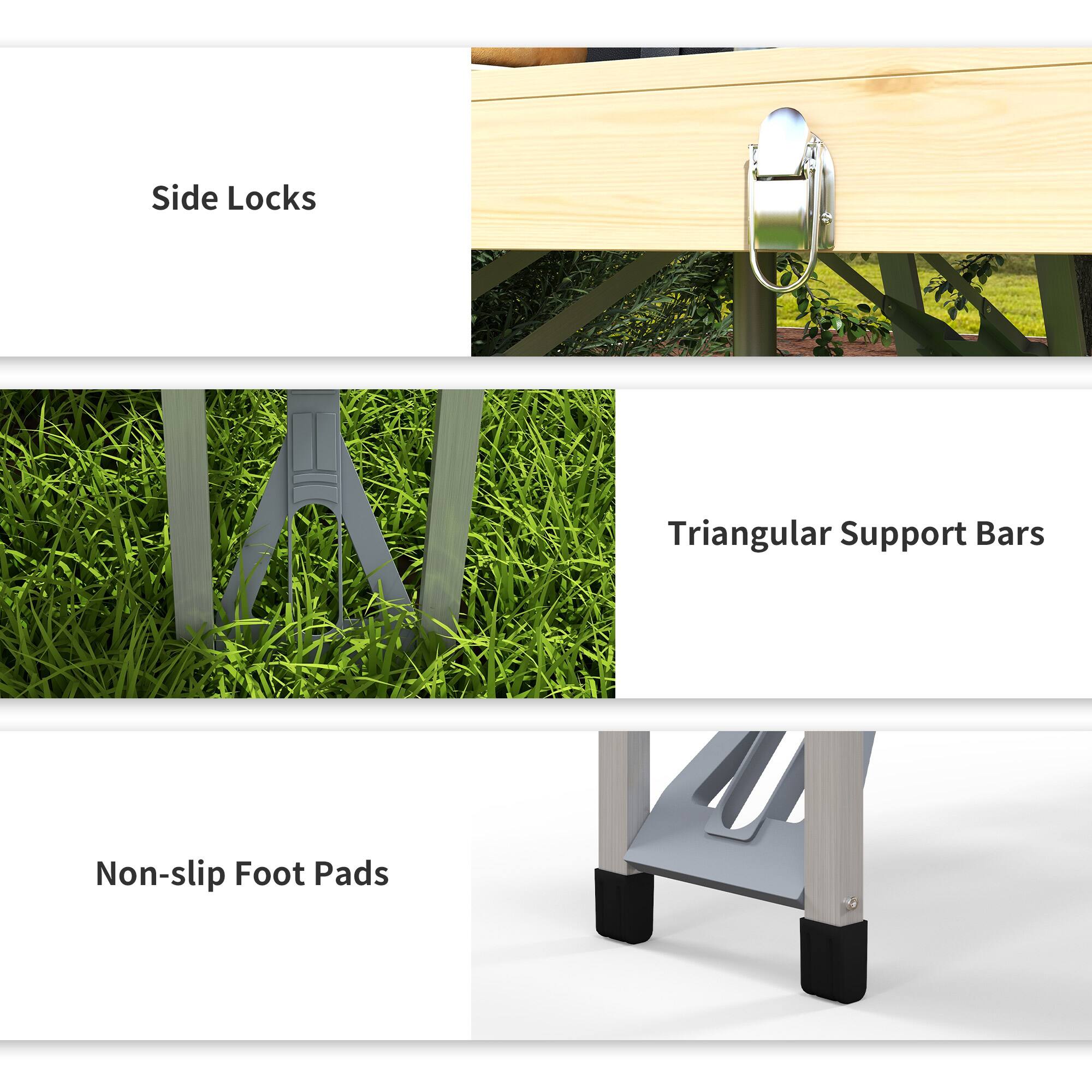 Side Locks
Triangular Support Bars
Non-slip Foot Pads