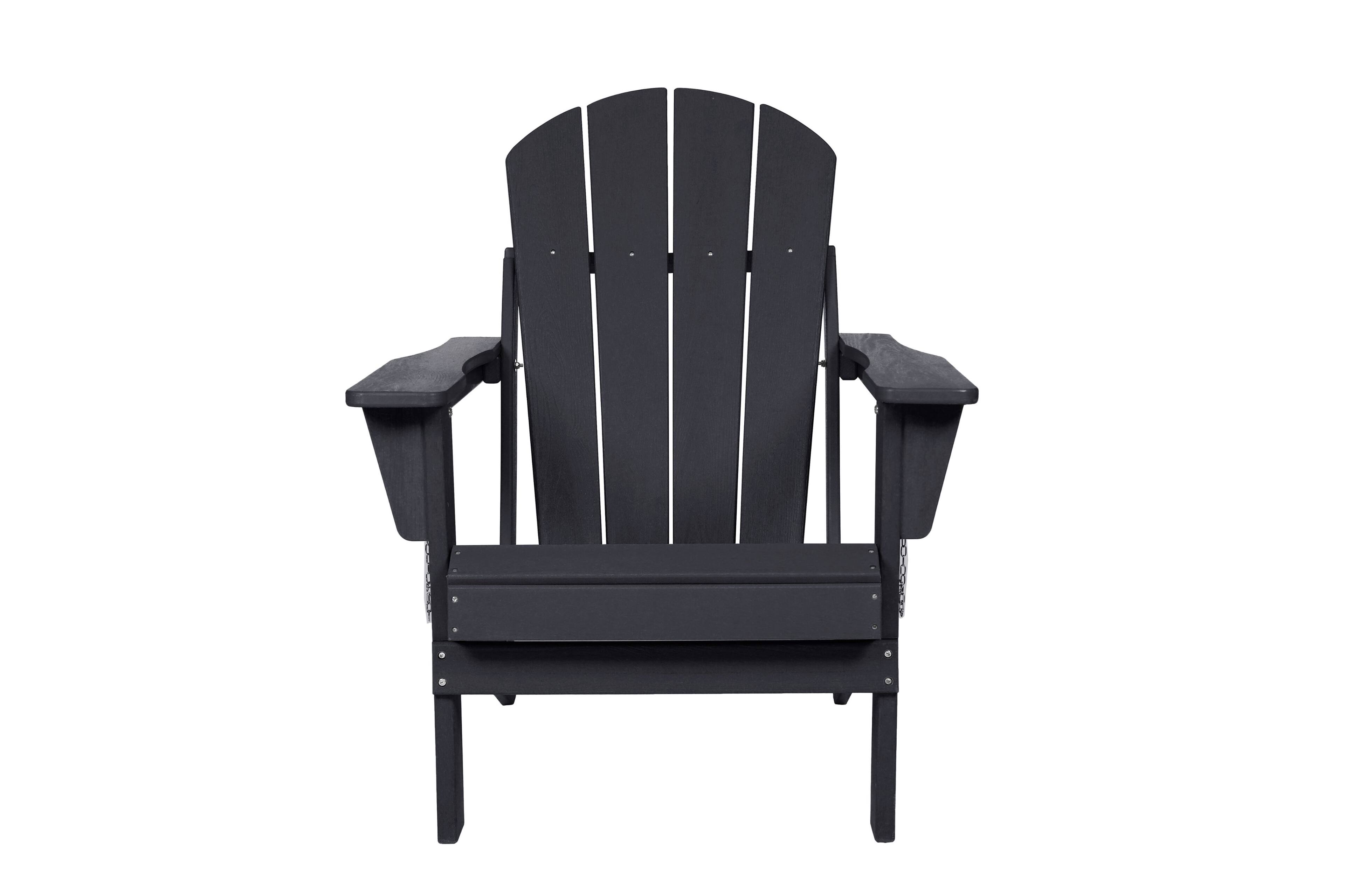 Left. GOODSILO - HDPE Folding Adirondack Chair with Dual Cup Holder - Wood Texture - Black.