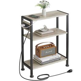 PO3TICJUNKI3 - End Table With Charging Station 3-tier Side For Space Skinny Nightstand Usb type C Port And 2 Outlets Slim - Greige