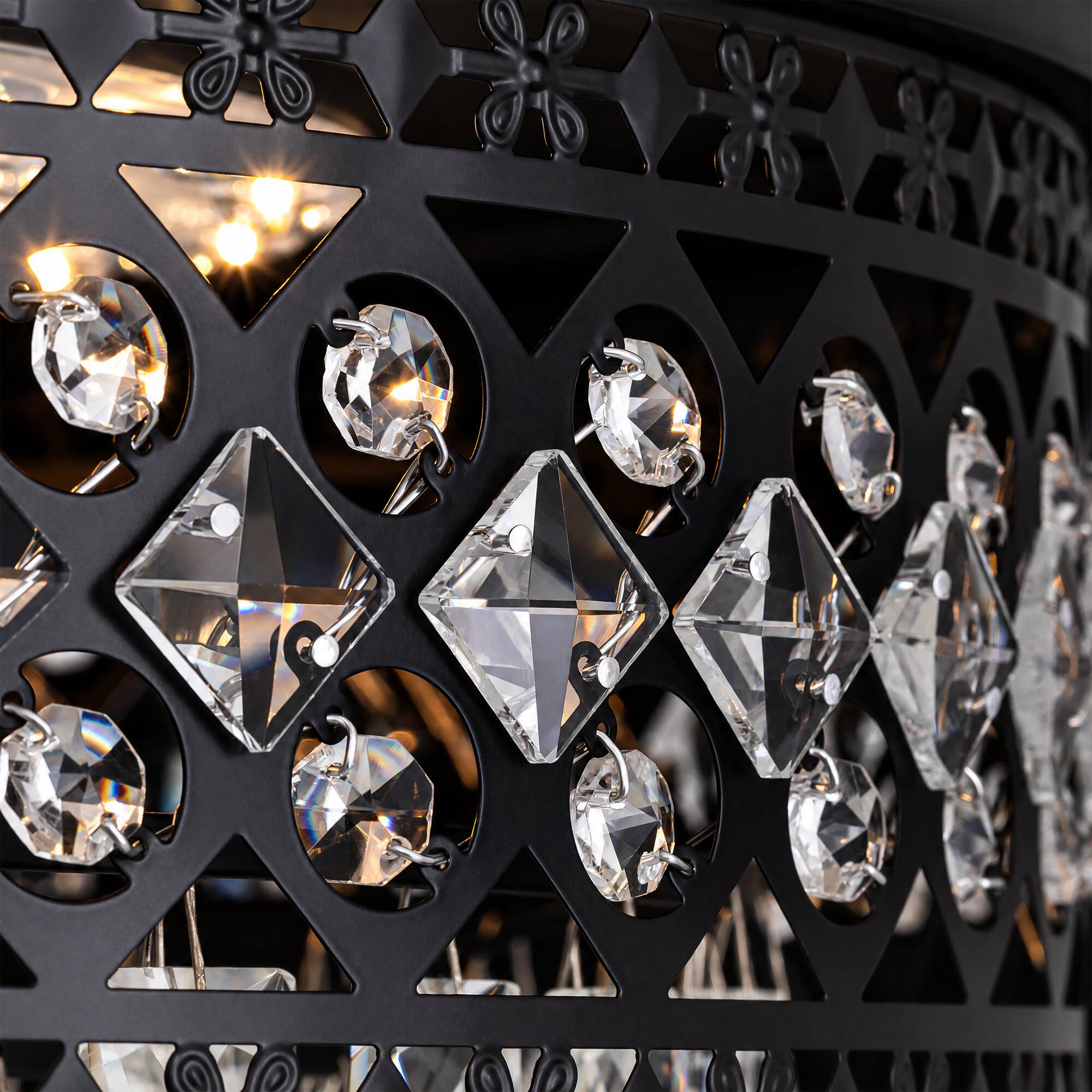 Alt View 9. Siljoy - 42-Inch 3Blade Black Downrod Round K9 Crystal Retractable Blades Fan Chandelier For Dining Living Kitchen Foyer - Black.