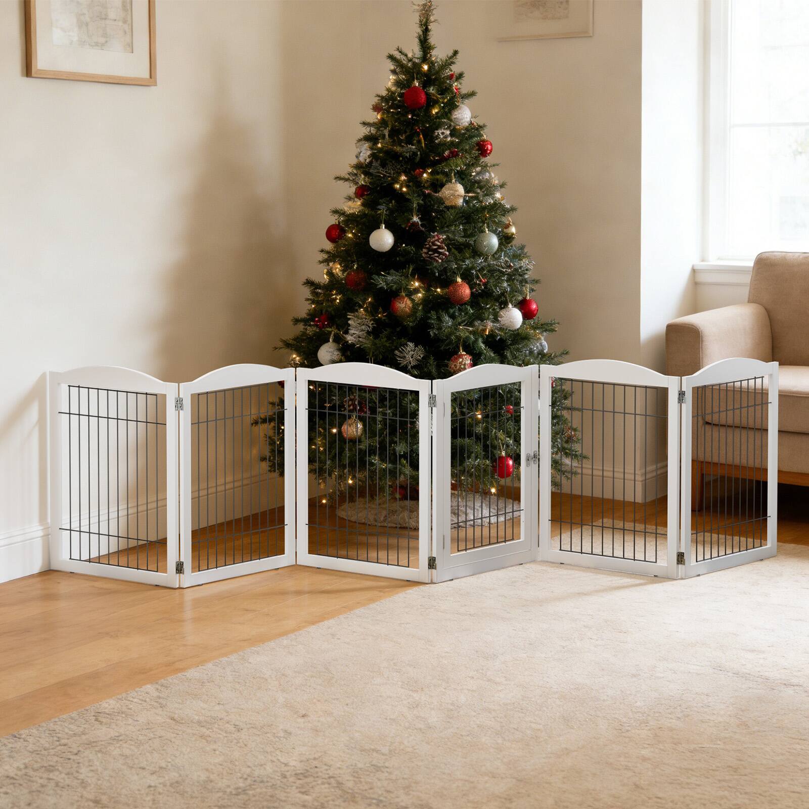 Alt View 8. Winado - Freestanding Dog Gate with Door, Pet Gate with Walk Through Door Foldable Pet Safety Fence for Stairs Doorways Fireplace - White.
