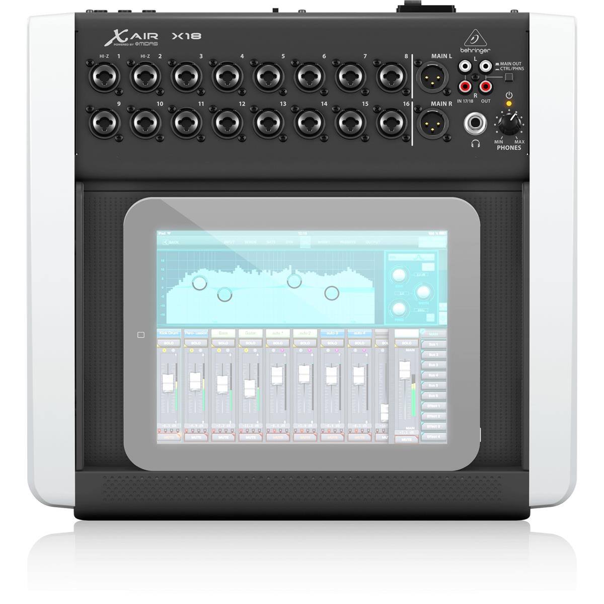 XAIR AIR X18 - noti 1-- 1 5-84 3 3 4 5 5 7 8  behringer MAIN L MAI  CEL POS 9 10  11 12 13 14 15 16 MAIN R  - 18r18 OUT -IN MAX PHONES i - - - a - 2 - . 0 - . V -  2