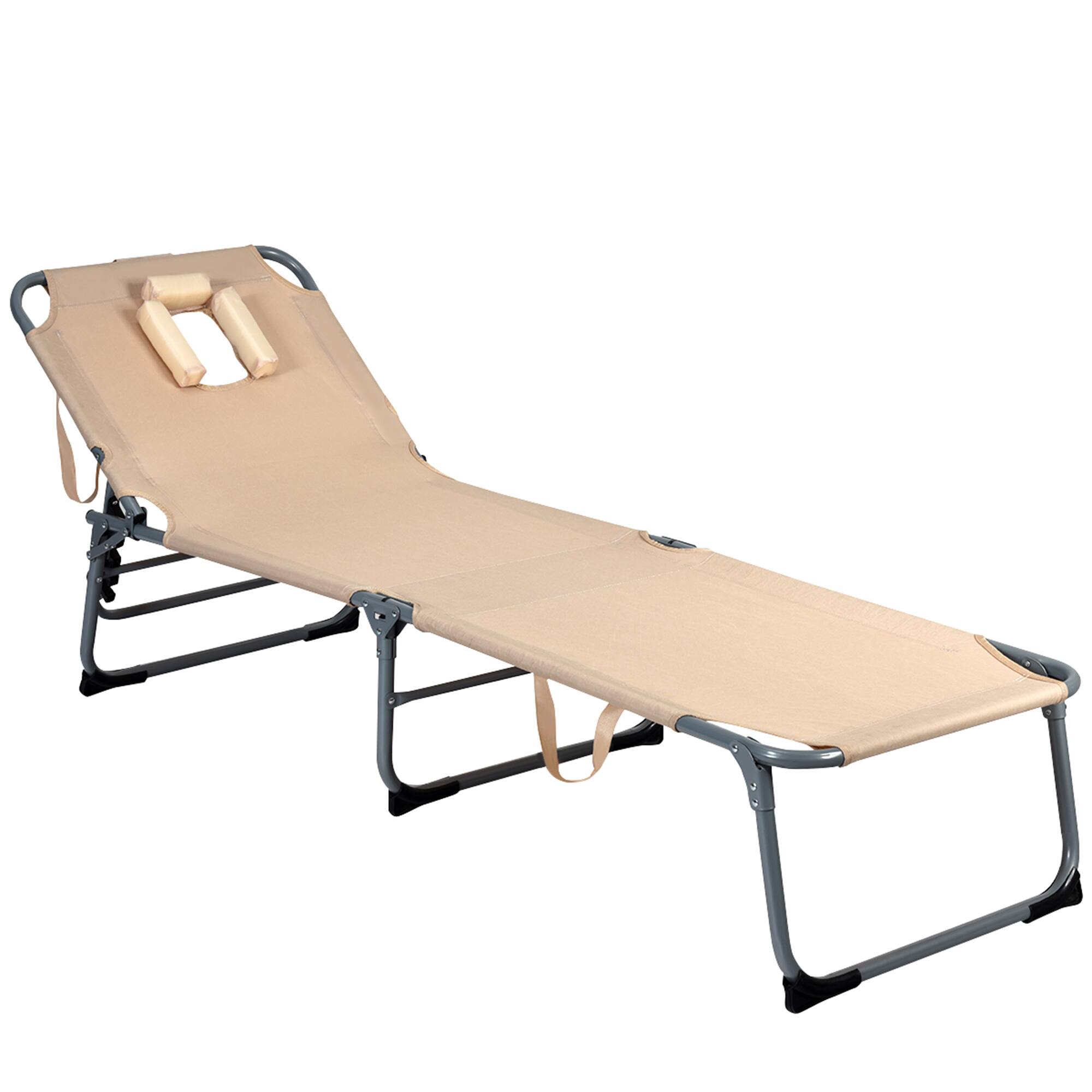Alt View 4. Gymax - Gymax Folding Chaise Lounge Chair Bed Adjustable Patio Beach Camping Recliner Beige - Beige.
