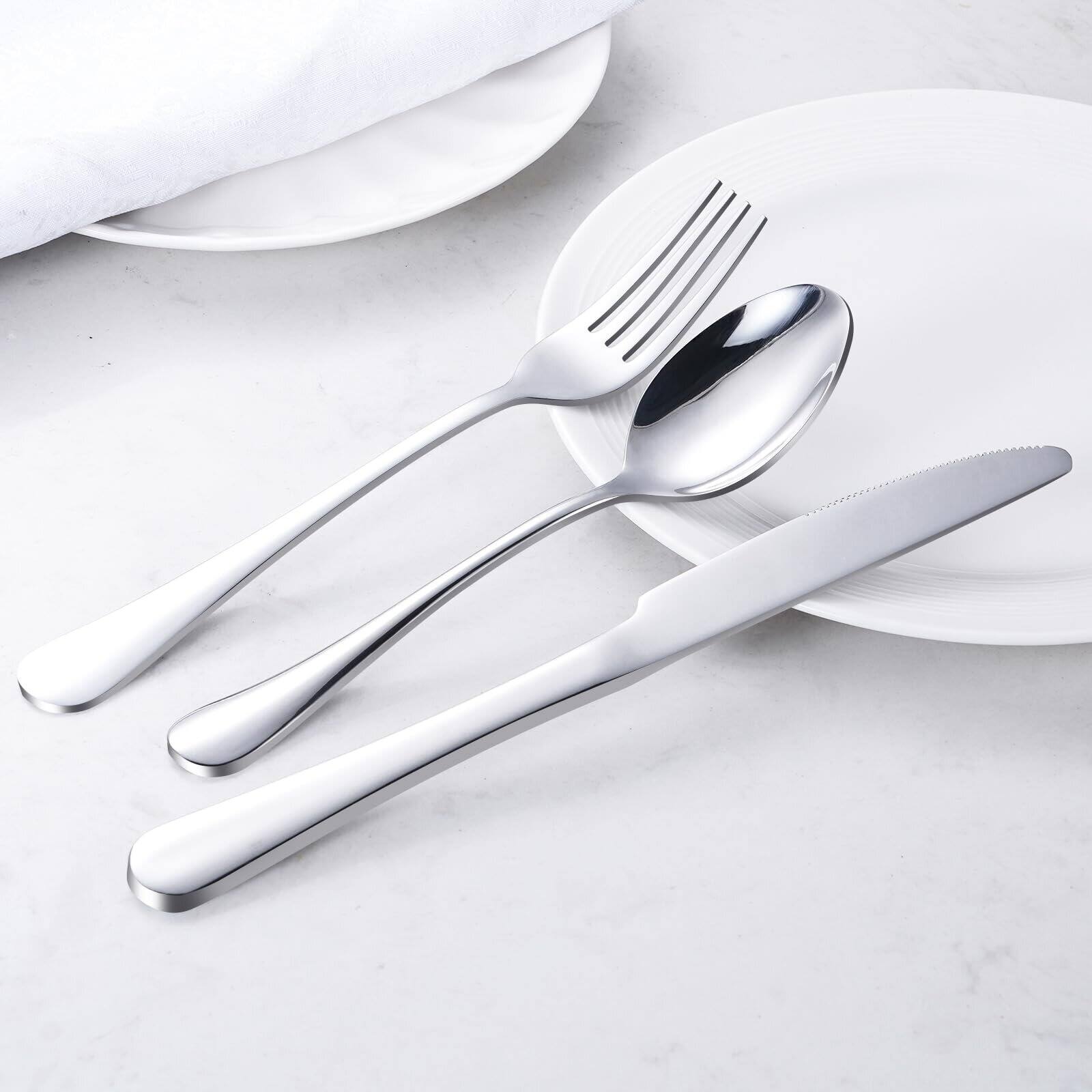 Back. Dazzed Corner - 60-Piece Silverware Set for 20,Stainless Steel Flatware Cutlery Set - Silver.