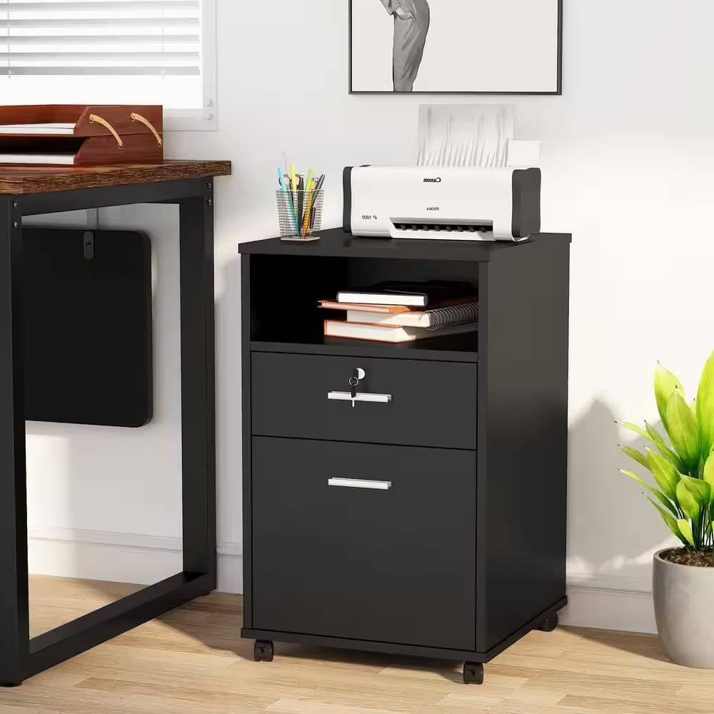 Angle. SlickBlue - Rolling 2-Drawer Mobile File Cabinet and Printer Stand on Wheels - Black.