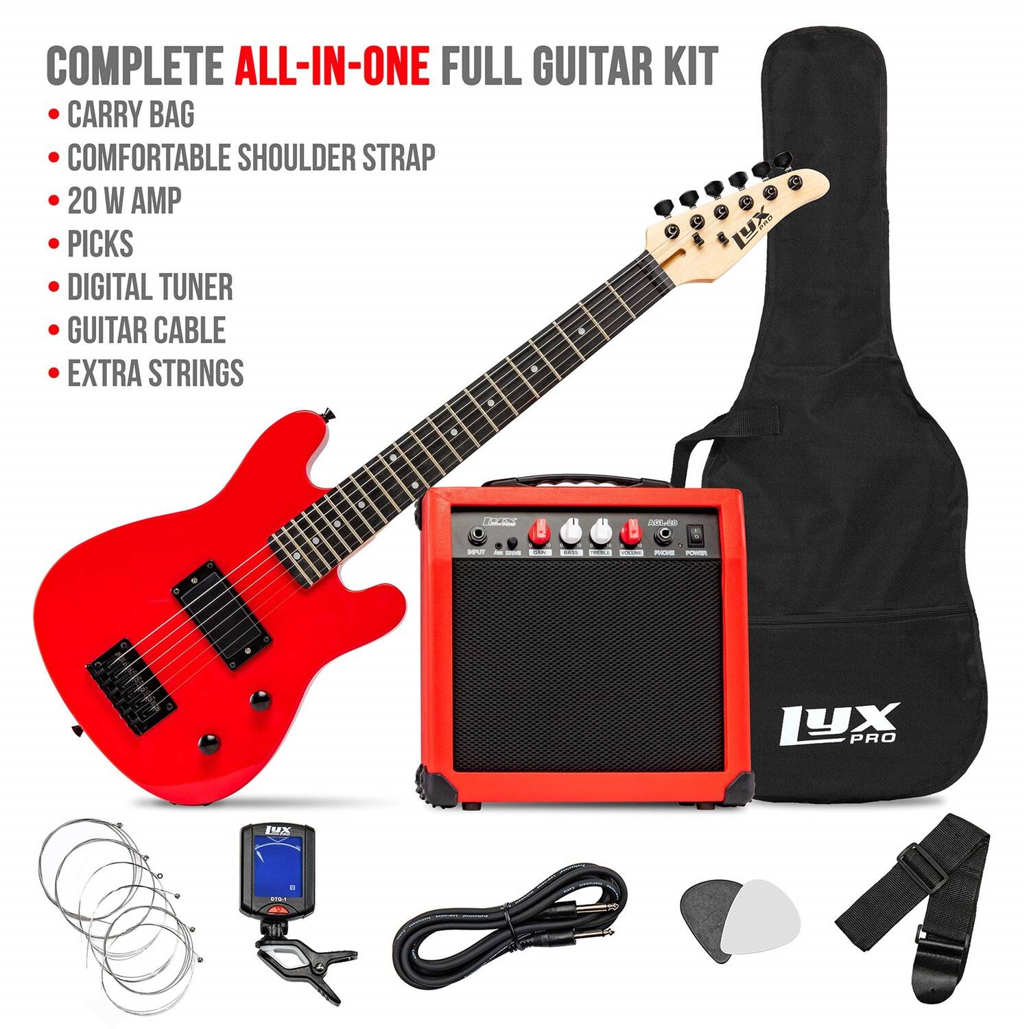 COMPLETE ALL-IN-ONE FULL GUITAR KIT
CARRY BAG
COMFORTABLE SHOULDER STRAP
20 W AMP
PICKS
DIGITAL TUNER
GUITAR CABLE
EXTRA STRINGS
LX PRO