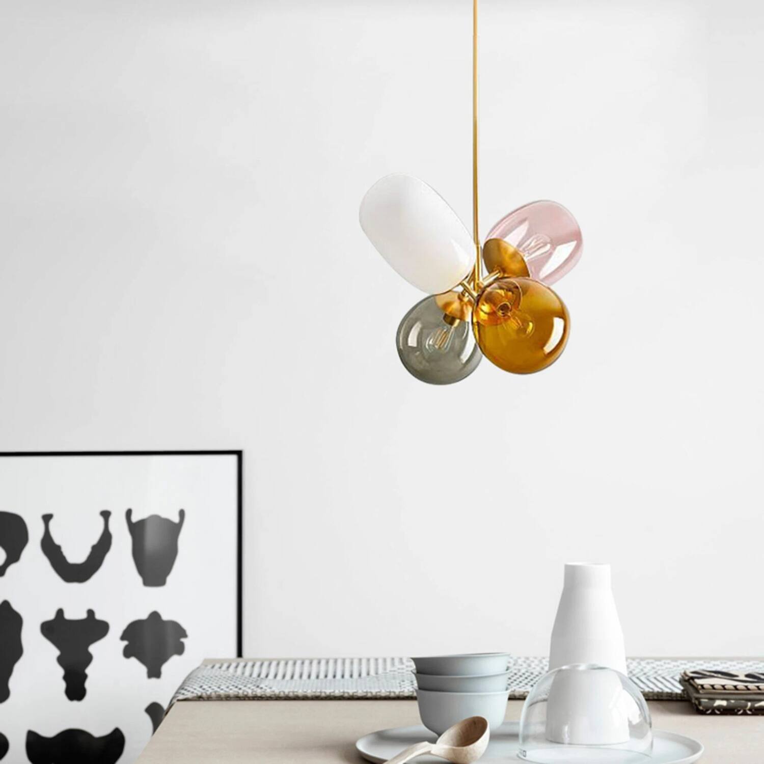 Angle. Stock Preferred - Fashionable Colored Glass Ball LED Pendant Lamp Chandelier Ceiling Lighting - Clear.