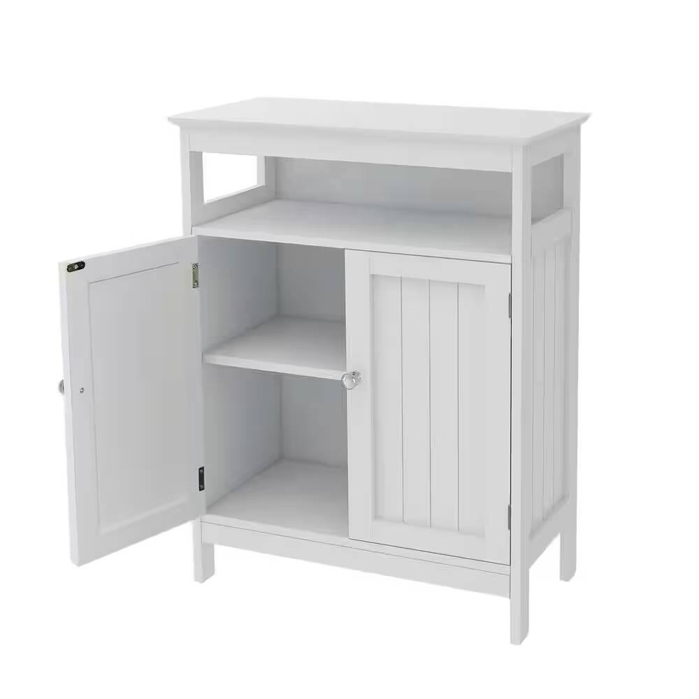 Back. Hivvago - 2-Door Bathroom Linen Cabinet with Storage Shelf in White Wood Finish - White.