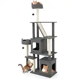 Costway - 71" Tall Cat Tree Multi-Level Large Cat Tower w/ Scratching Posts for Indoor Adult Cats & Kittens - Gray