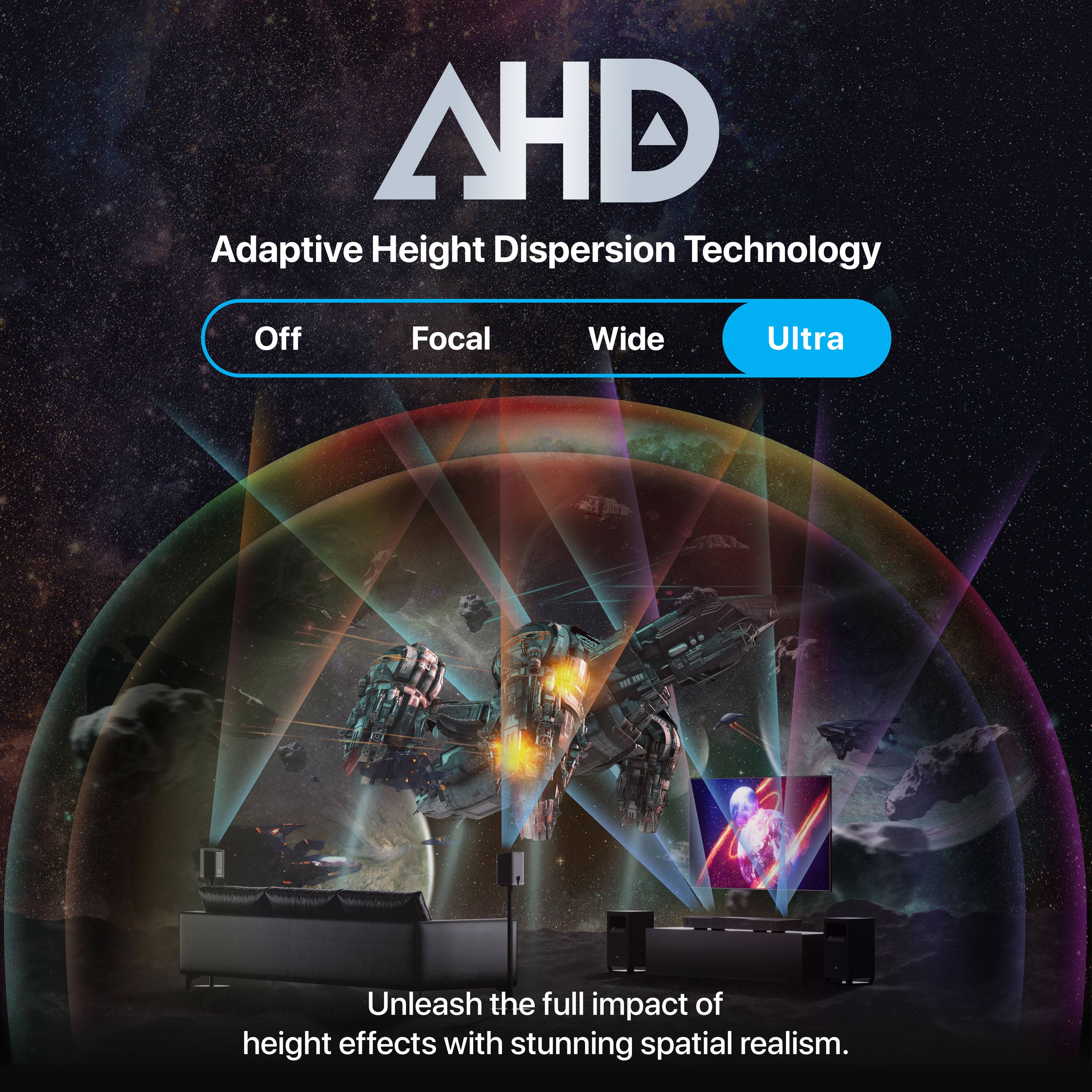 AHD Adaptive Height Dispersion Technology  
Off Focal Wide Ultra  
Unleash the full impact of height effects with stunning spatial realism.