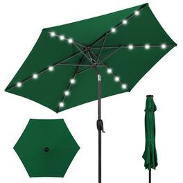 Best Choice Products - 7.5ft Outdoor Solar Patio Umbrella for Deck, Pool w/ Tilt, Crank, LED Lights - Green
