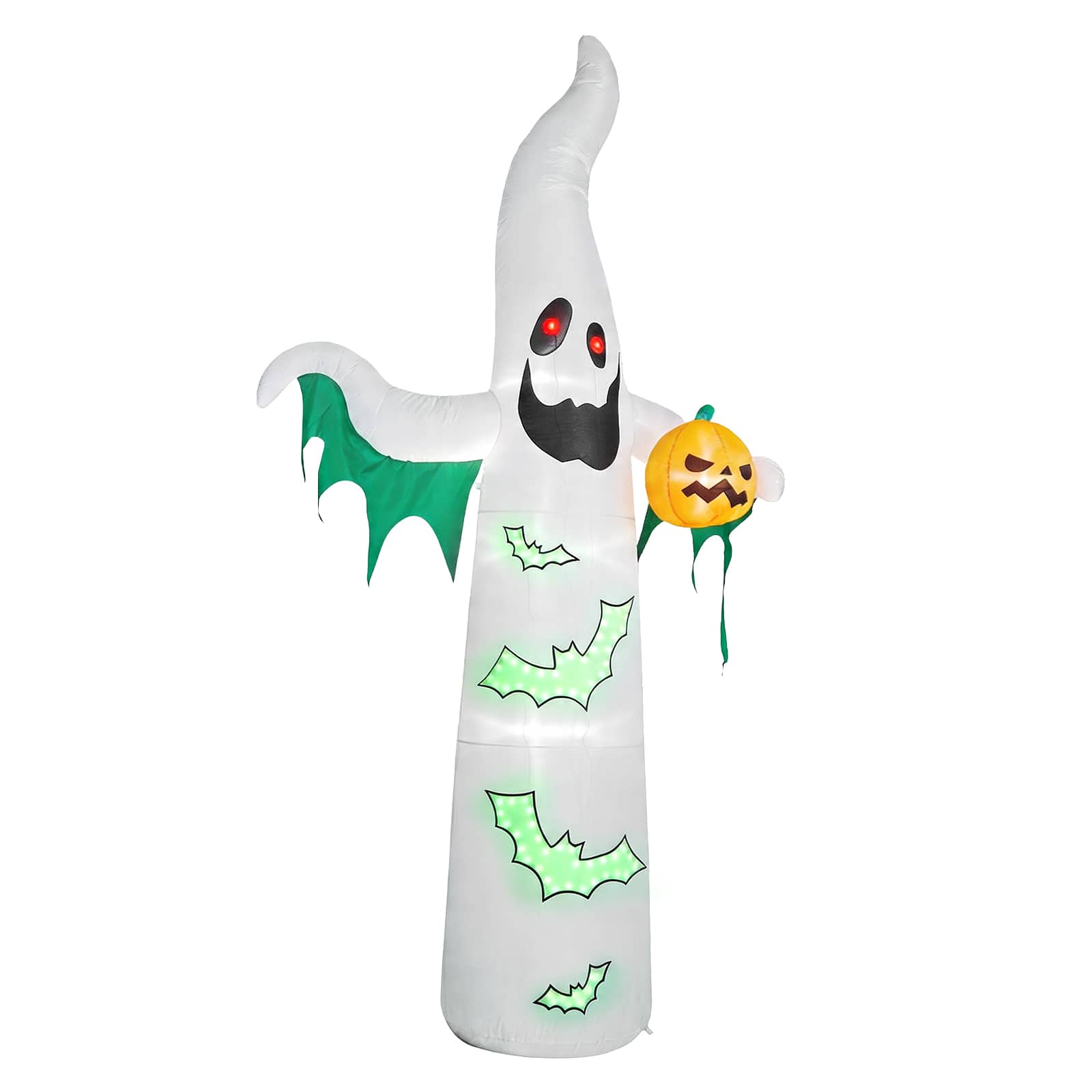 Front. Sunoyar - 12FT Halloween Inflatable Ghost & Bats LED Yard Decor w/82 String Lights & 4 Spotlights Plug-in Outdoor Lawn Decoration - White.