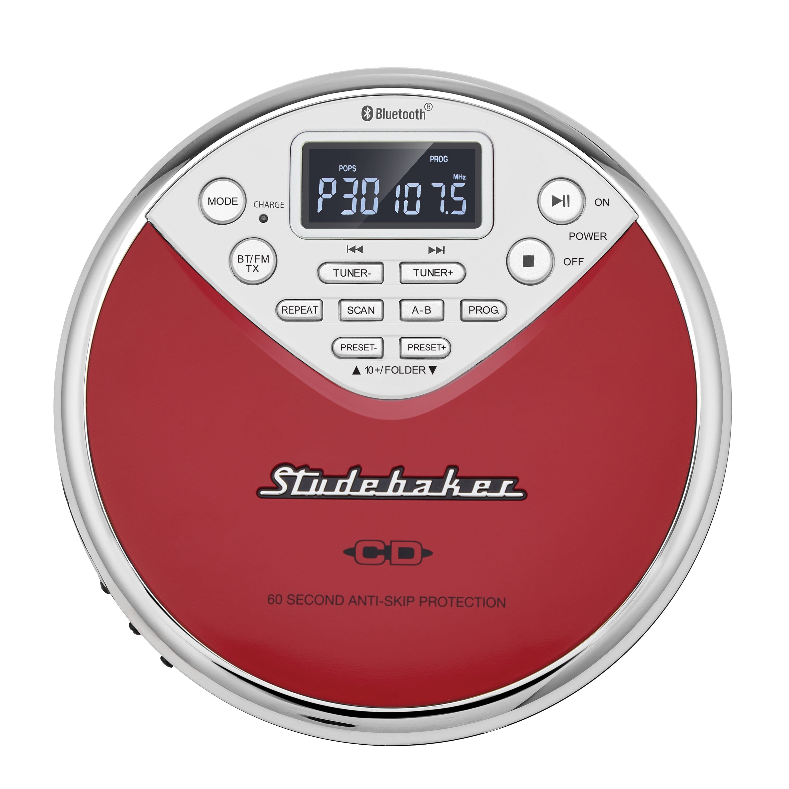 Studebaker - SB3706 Portable Bluetooth MP3 CD Player - Red - Front_Zoom