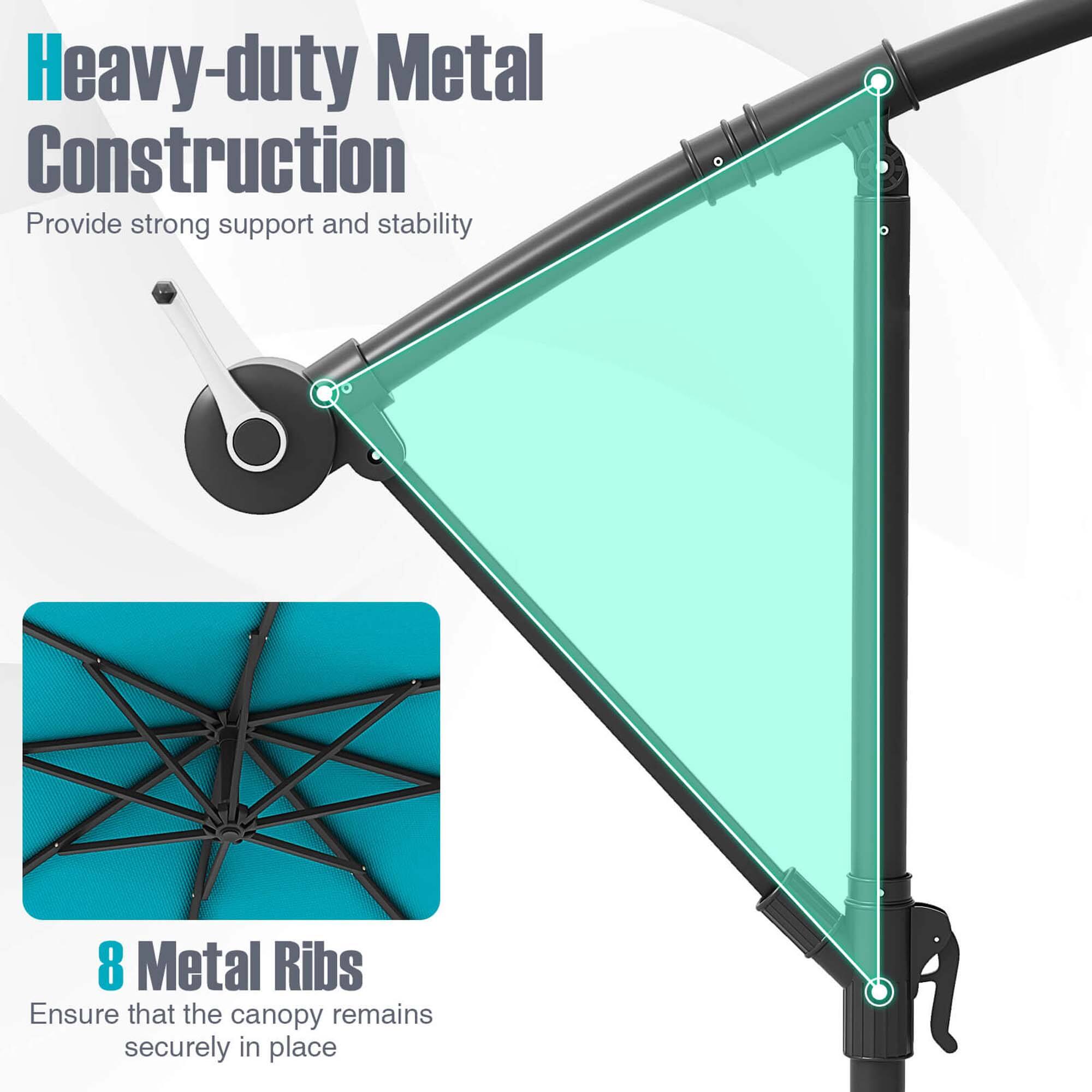 Heavy-duty Metal Construction Provide strong support and stability 8 Metal Ribs Ensure that the canopy remains securely in place