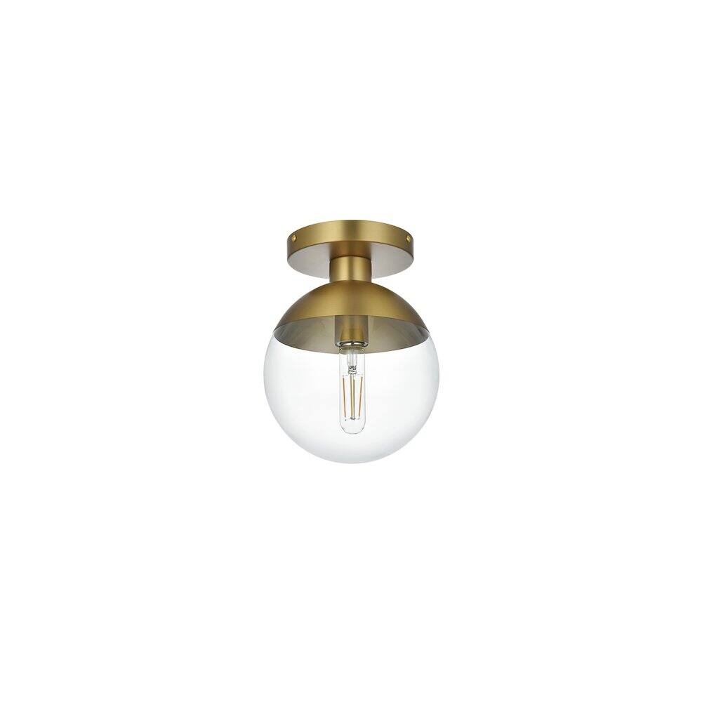 Angle. Living District - Eclipse 8 Inch Flush Mount Ceiling Light Clear Shade in Chrome - Satin Gold And Clear.