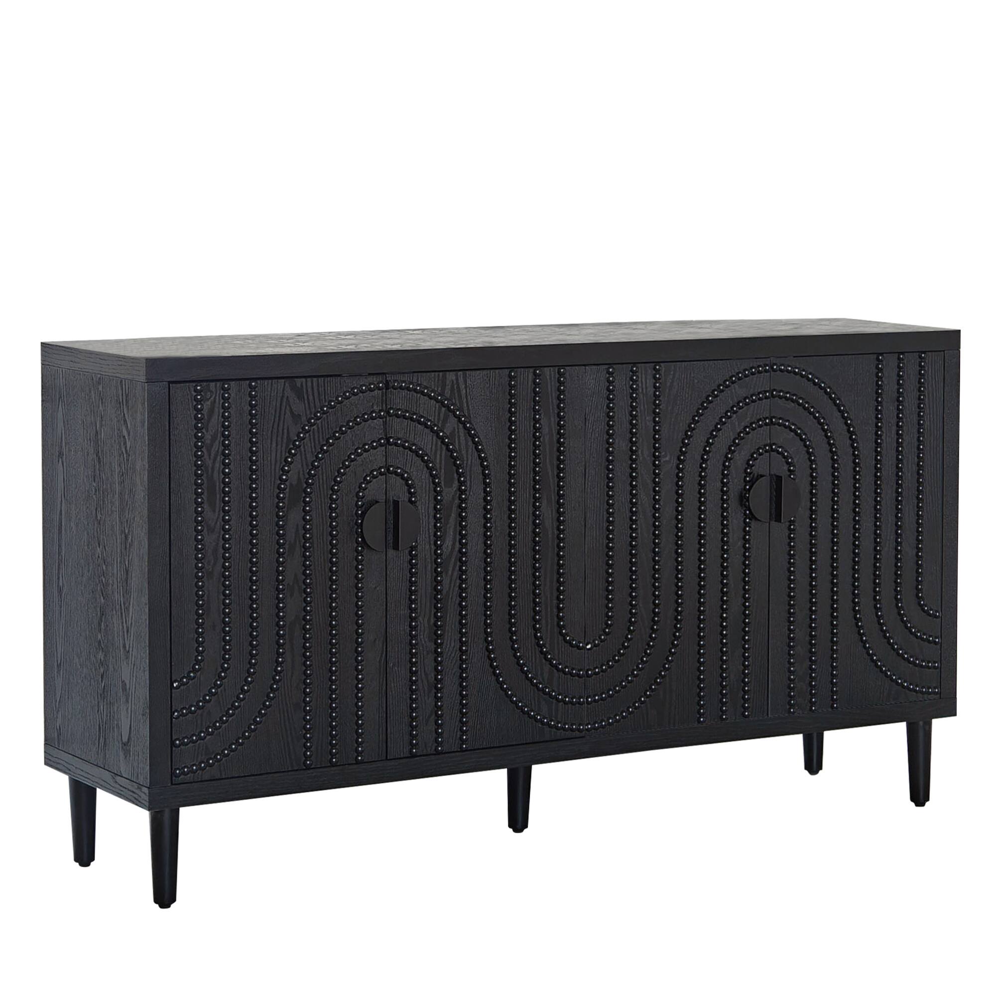 Back. GOODSILO - Contemporary Sideboard Cabinet Featuring Decorative Nailhead Accents Ideal for Dining and Living Room Storage - Black.