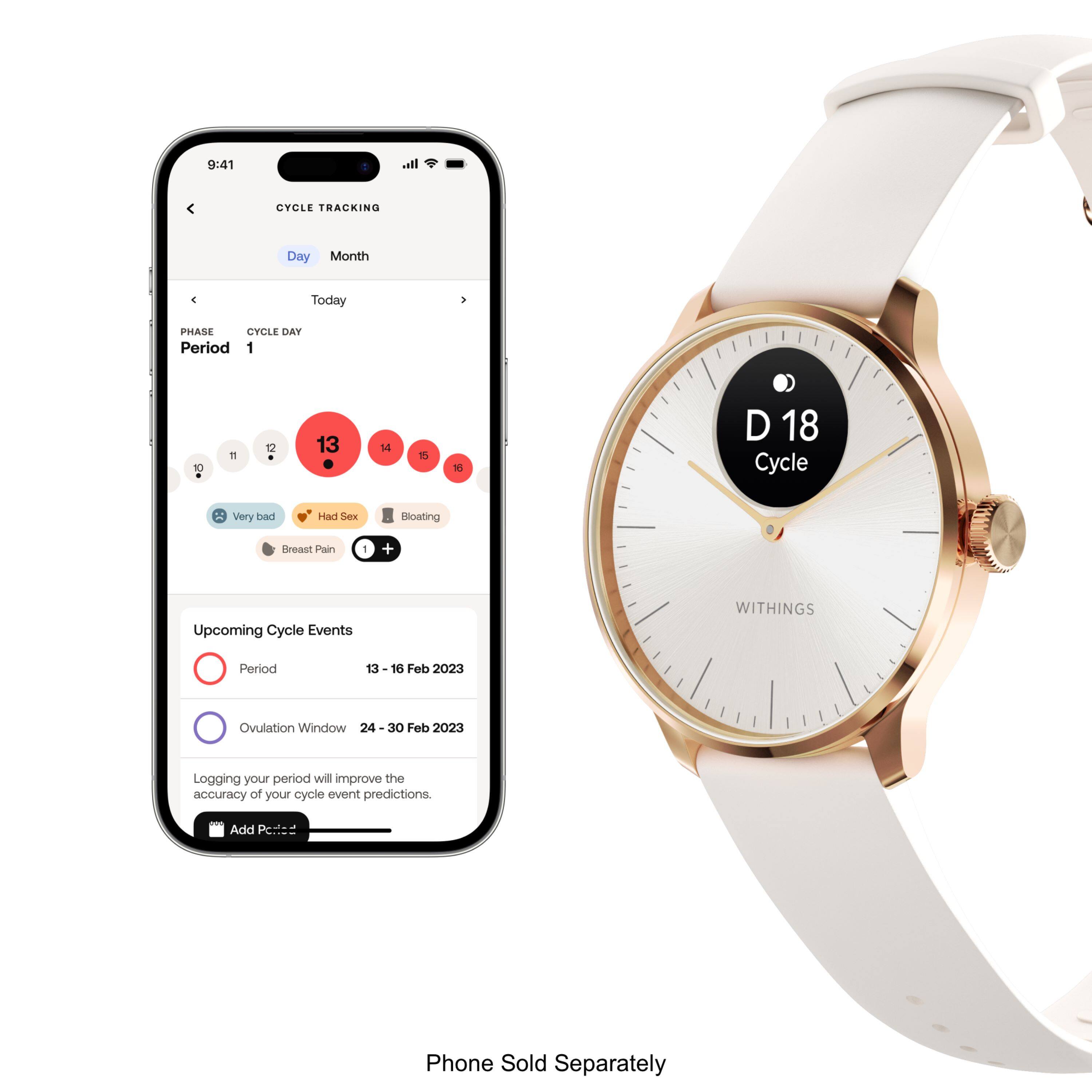 Left. Withings - ScanWatch Light -  Daily Health Hybrid Smartwatch - 37mm - Sand/Rose Gold.