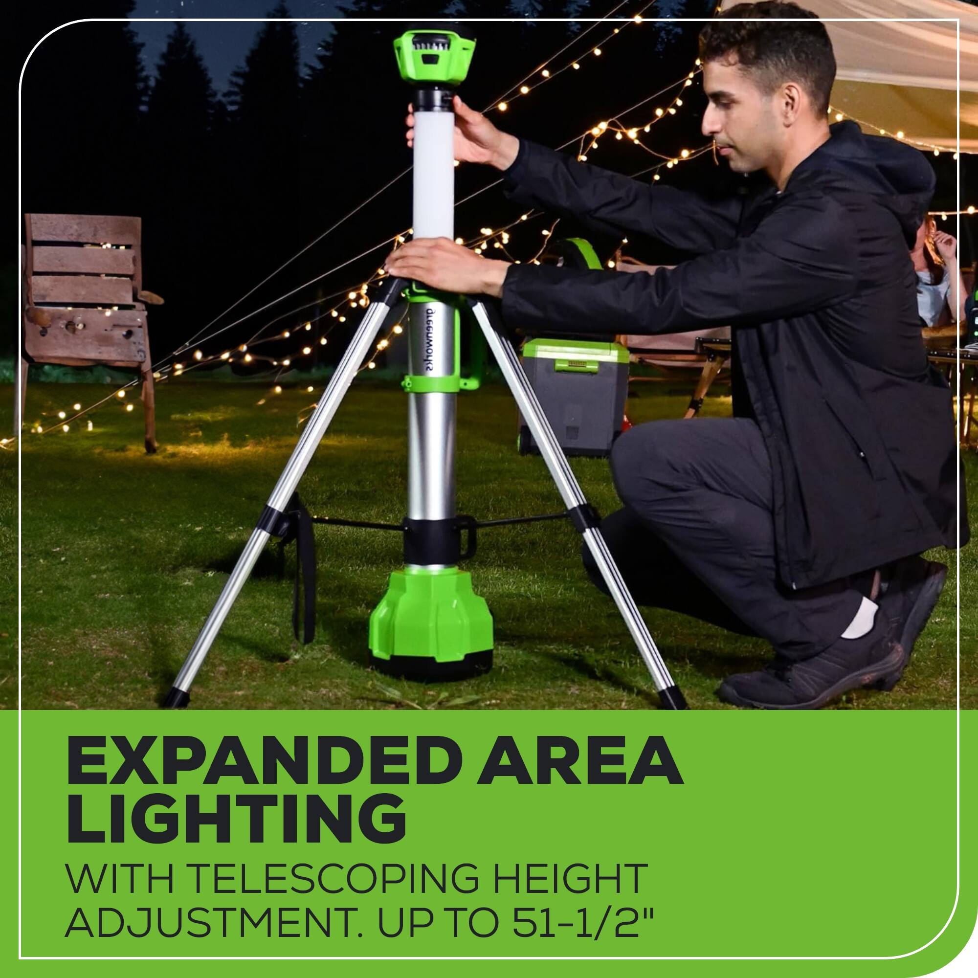 AAA JACCUMOULE EXPANDED AREA LIGHTING WITH TELESCOPING HEIGHT ADJUSTMENT. UP TO 51-1/2"