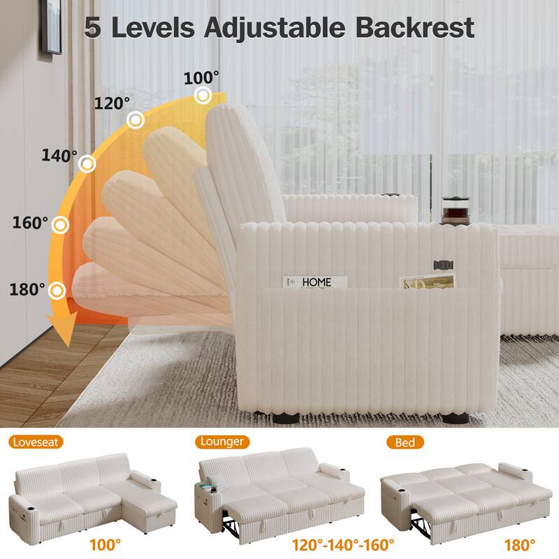 5 Levels Adjustable Backrest

100° 120° 140° 160° 180°

Loveseat 100°

Lounger 120°-140°-160°

Bed 180°