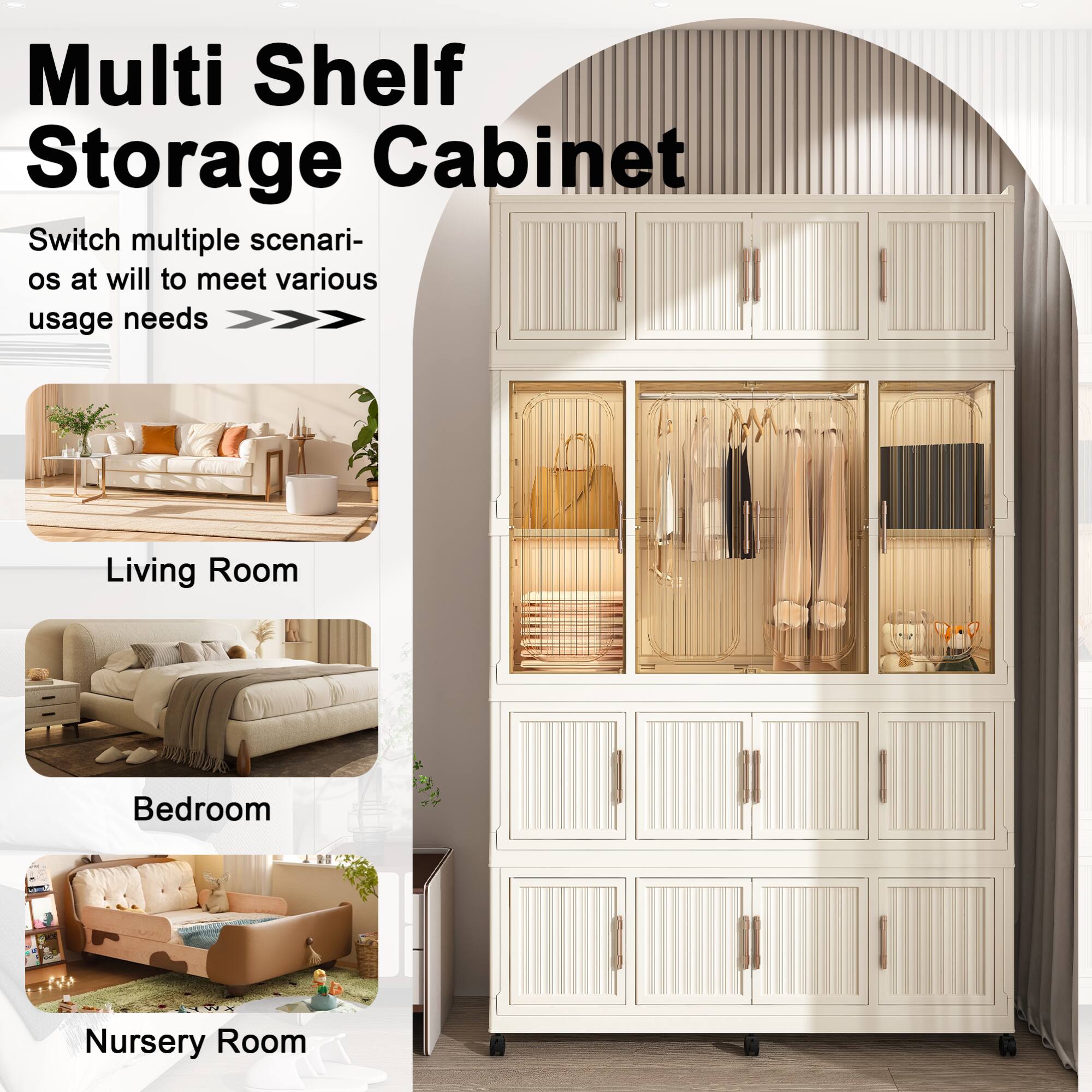 Multi Shelf Storage Cabinet

Switch multiple scenarios at will to meet various usage needs

Living Room

Bedroom

Nursery Room