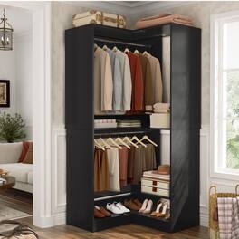 Aheaplus - Modular Corner Closet System, 31'' Corner Tower with 2 Hanging Rods and Shelves for Storage & Organization - Black