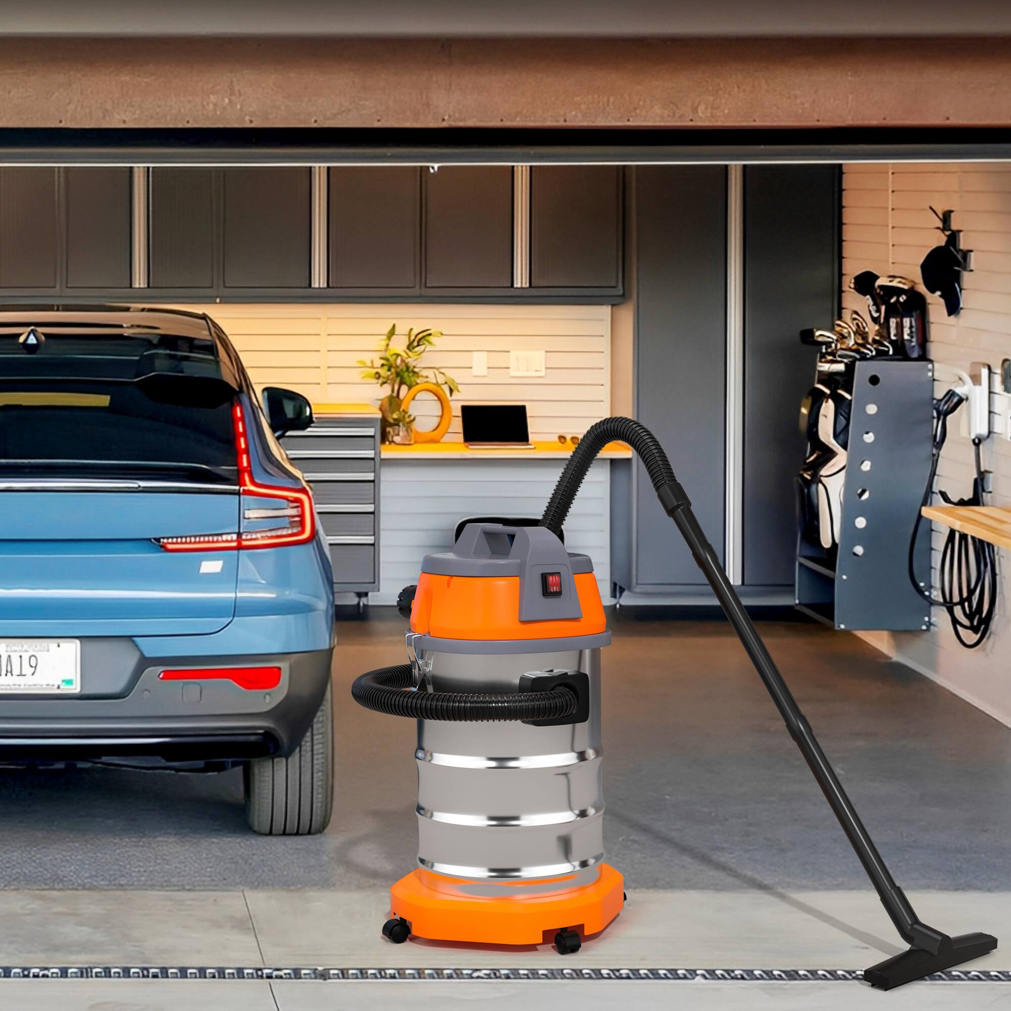 Alt View 4. Topteng - ​​8HP 3200W 2-in-1 Wet/Dry Vacuum - 10Gal Stainless Tank, with Filter and Attachments for House Garage Workshop Car - Orange&Silver.
