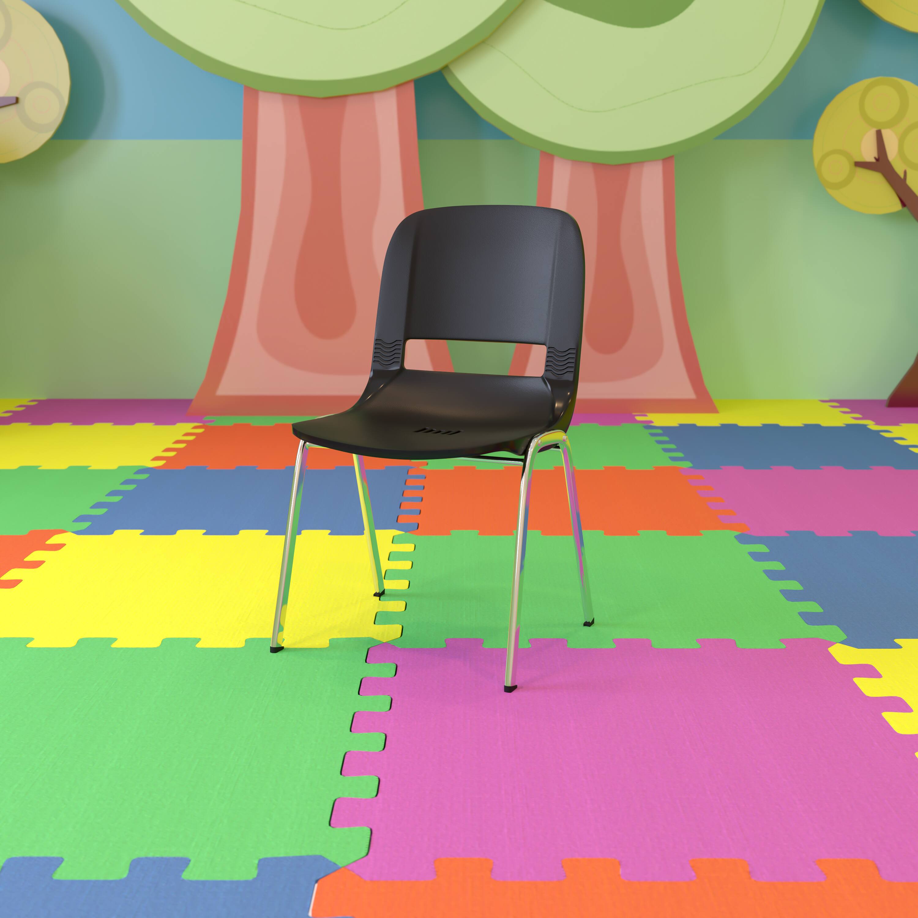 Alt View 1. Emma + Oliver - Ergonomic Shell Stack Chair - 16" Seat Daycare Home School - Black Plastic/Chrome Frame.