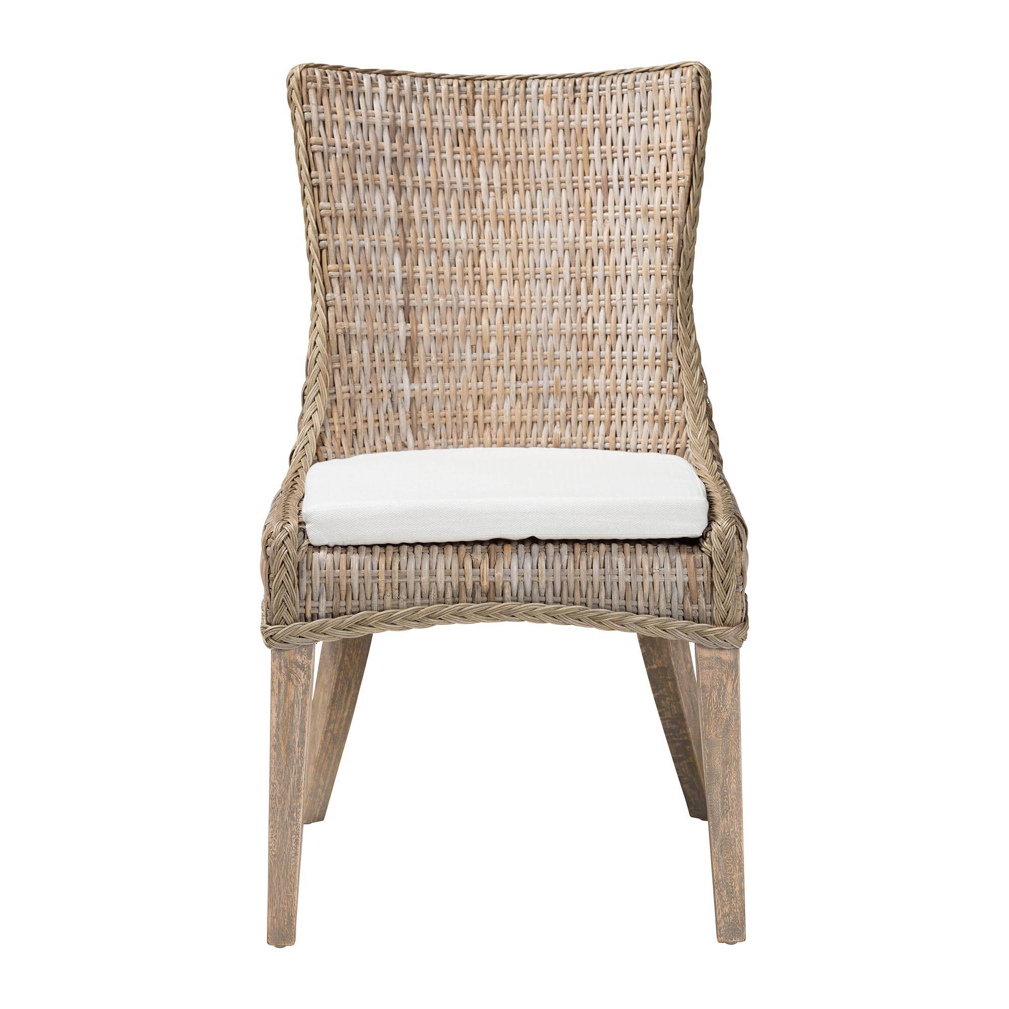 Angle. bali & pari - Derris Natural Rattan Dining Chair with Cushion - Tall Wingback Side Chair with Solid Mango Wood Legs, Boho Coastal - Greywashed.