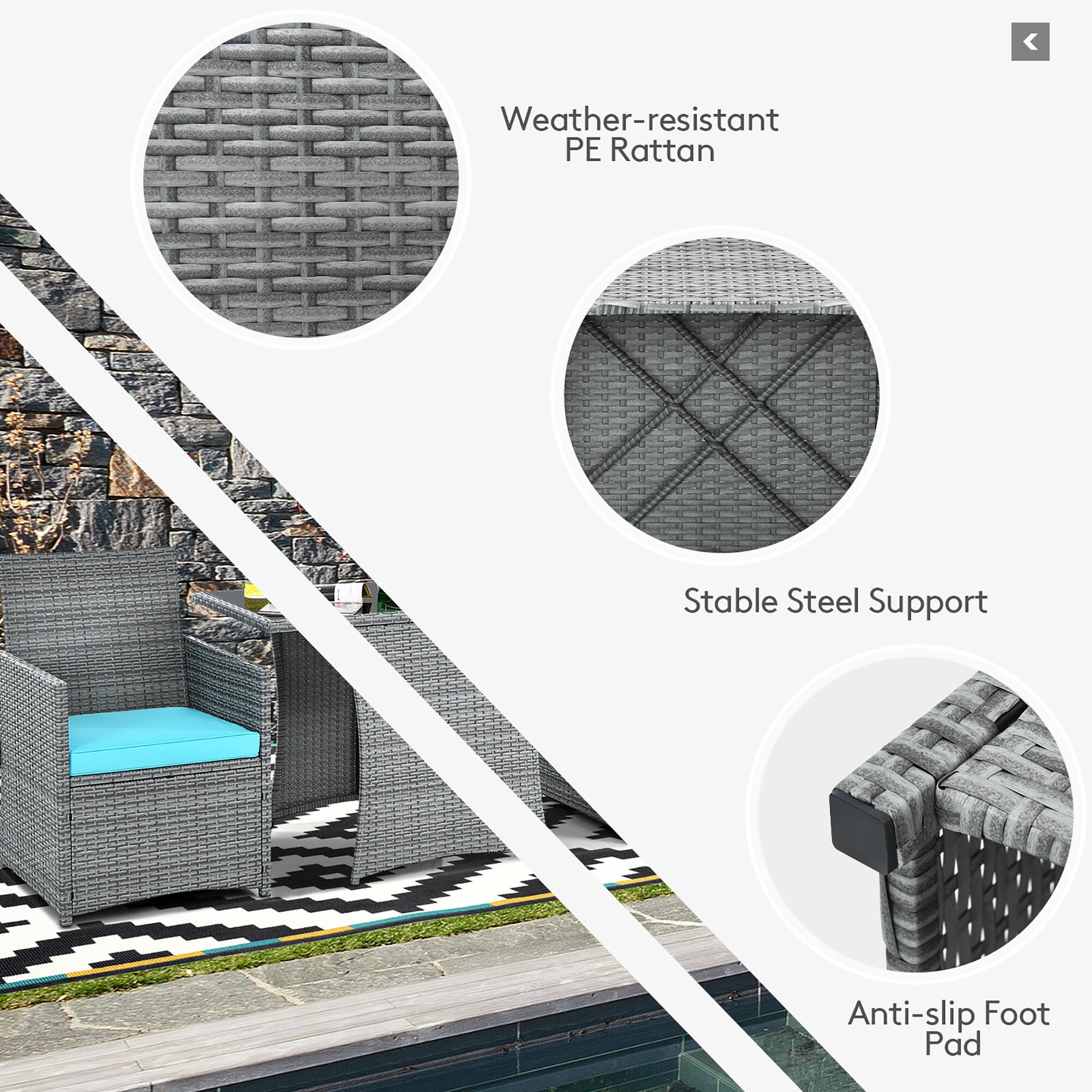 Weather-resistant PE Rattan, Stable Steel Support, Anti-slip Foot Pad