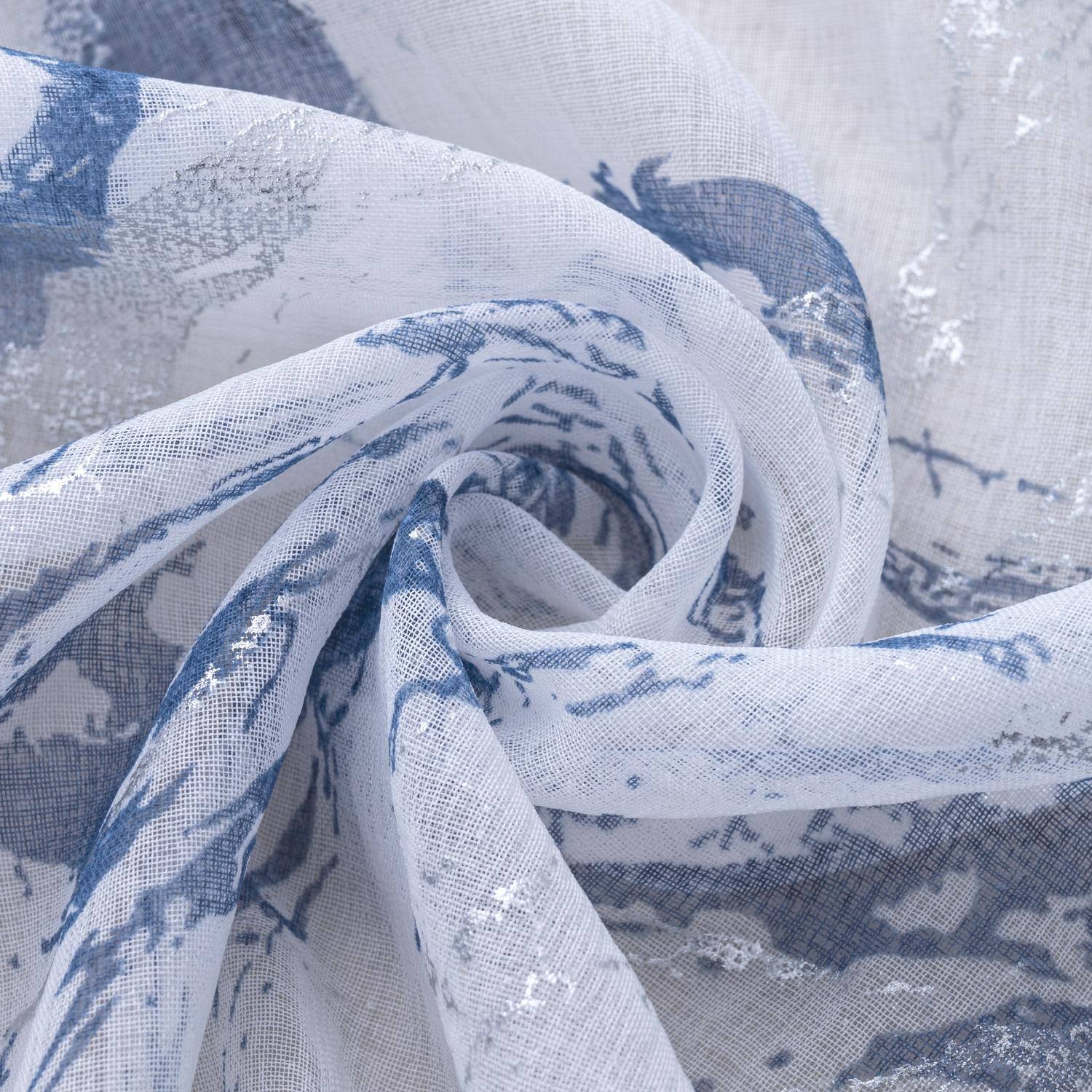 Left. RT Designers Collection - RT Designers Collection Marble Grommet Metallic Sheer Printed Doily Curtain Panel 54" x 84" Blue - Blue.