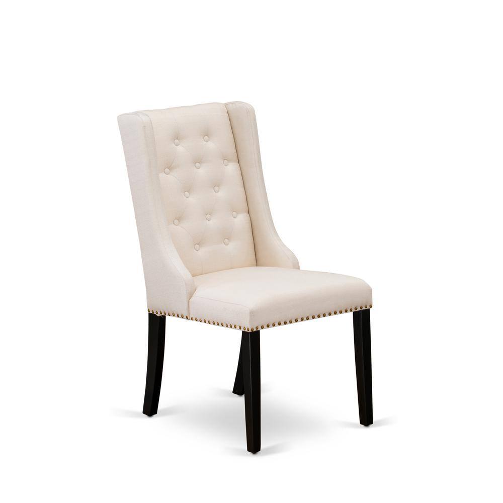 Alt View 2. East West Furniture - Dining Padded Chairs Cream Linen Fabric Kitchen Parson Chairs and with Black Rubber Wood Legs, Set of 2 - Black.