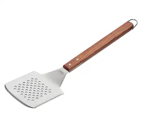 Front. Kuchenprofi - Heavy Duty Texas BBQ Turner w/ Holes & Serrated Edge, 17-Inch x 5-Inch - Silver.
