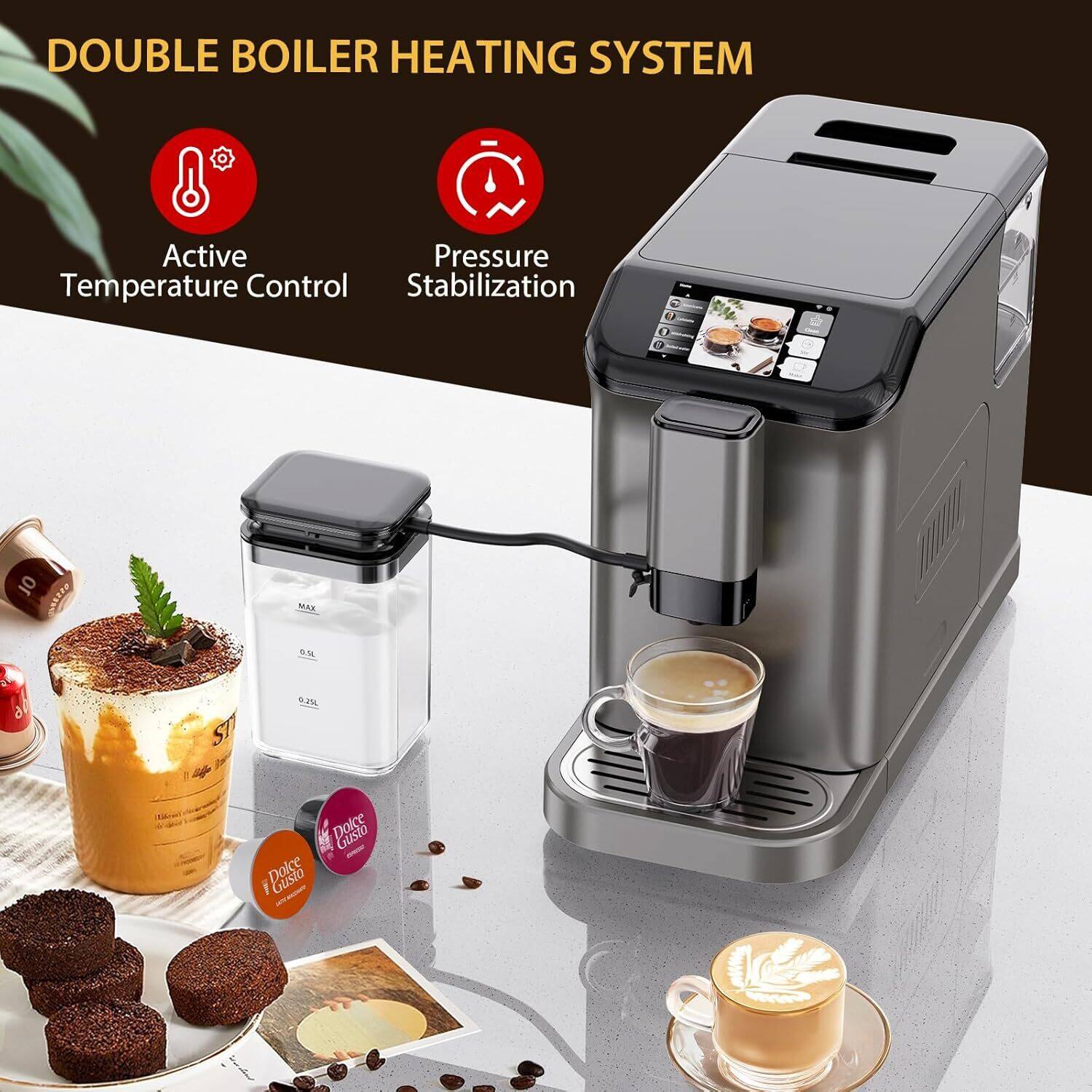 DOUBLE BOILER HEATING SYSTEM

Active Temperature Control

Pressure Stabilization

Dolce Gusto