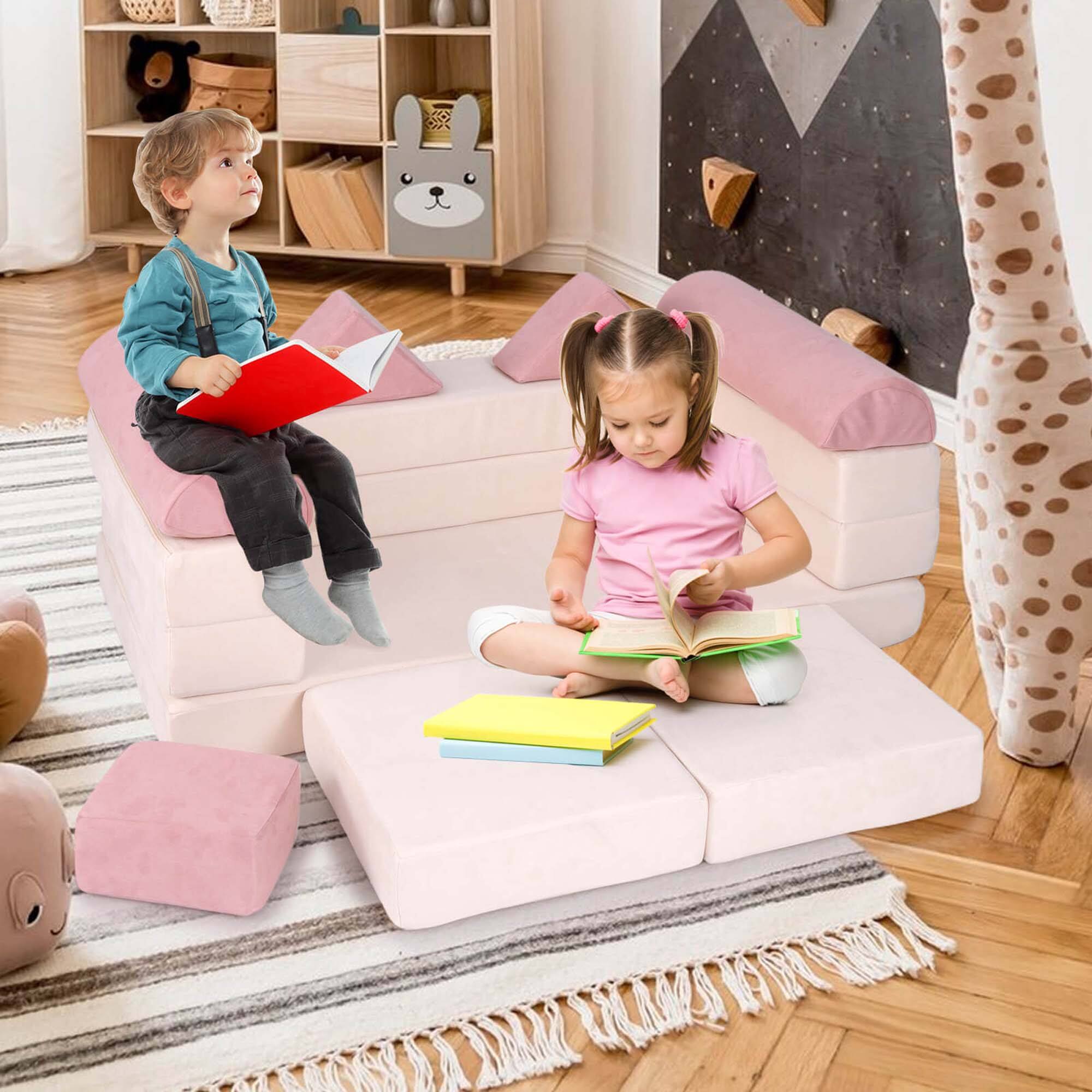 Alt View 4. Costway - Costway Kids Modular Play Couch Play Set with Suede Fabric Cover High-Density Foam - Pink.