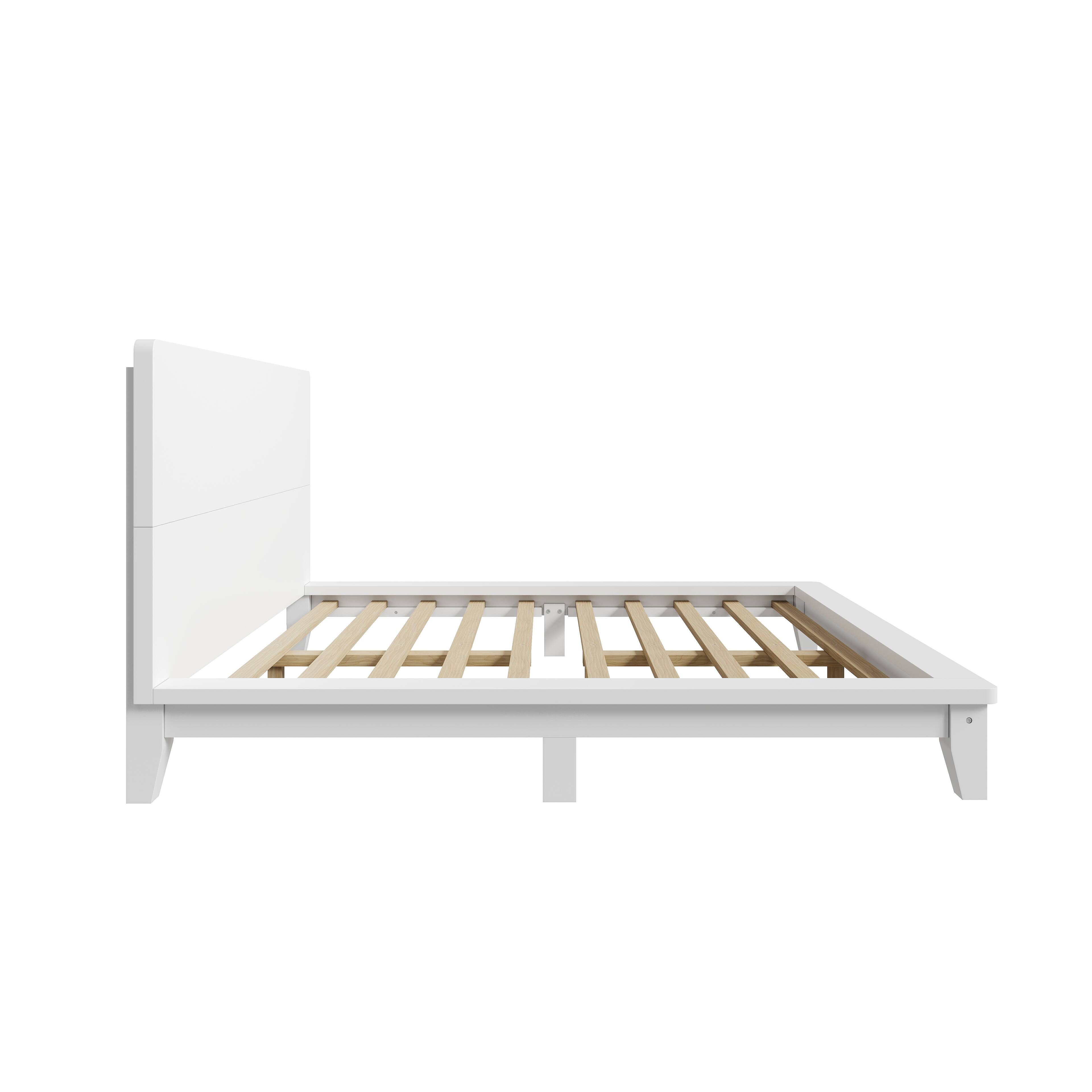 Angle. Whisen - Wood Platform Bed Frame with Headboard, Sturdy Bed Support for Bedroom - White.