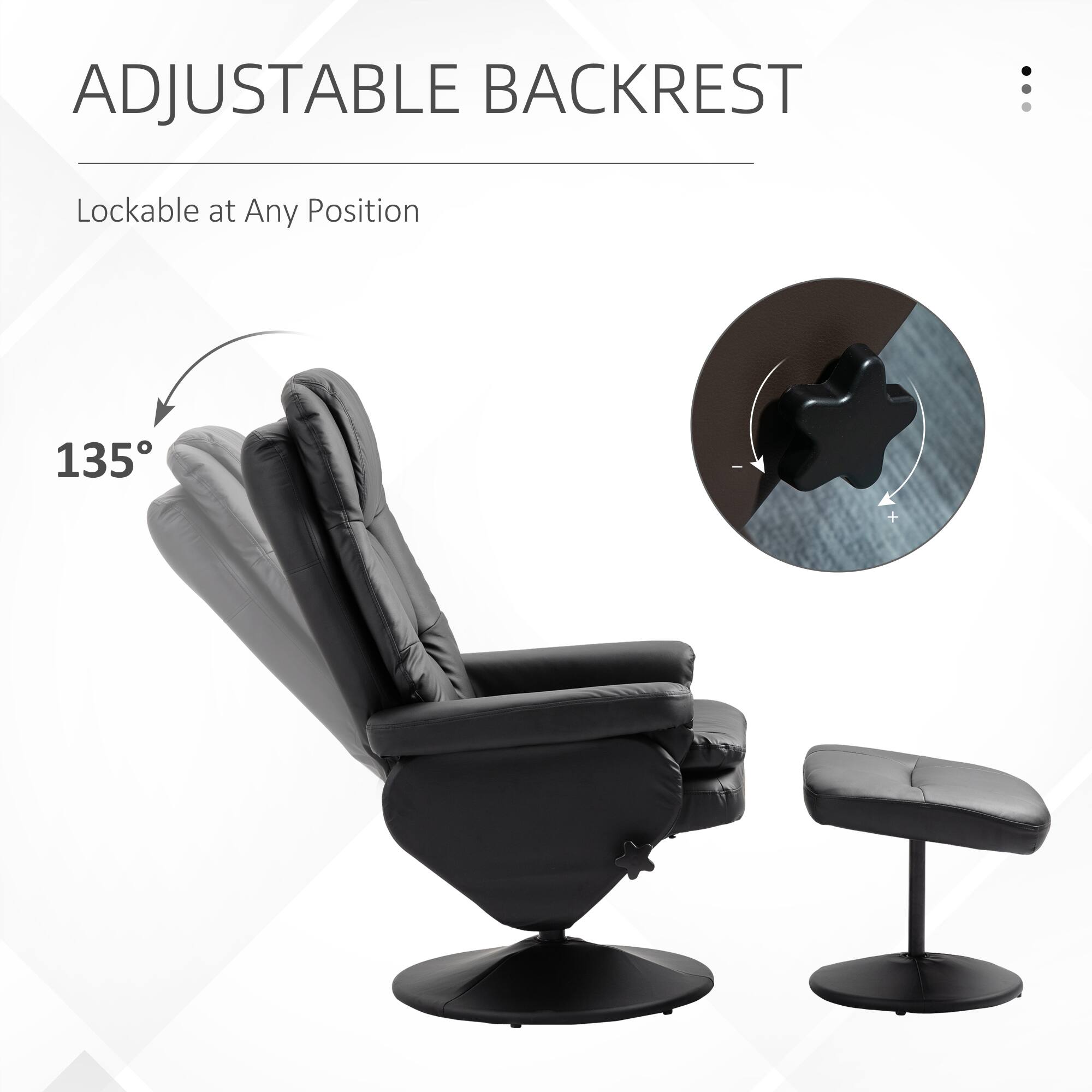 ADJUSTABLE BACKREST

Lockable at Any Position

135°