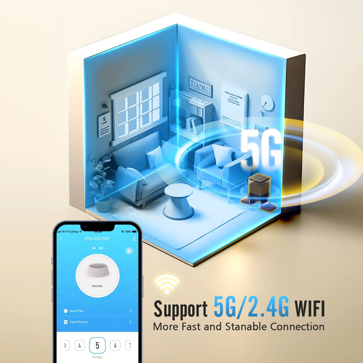 ETAFNO - -- - - 2 20 - C 5G - W-E Calling - . 29% 1002 PRO a Standby Meal Plan Feed Recond Support 5G/2.4G WIFI More Fast and Stanable Connection ] 4 5 5 7 Portion
