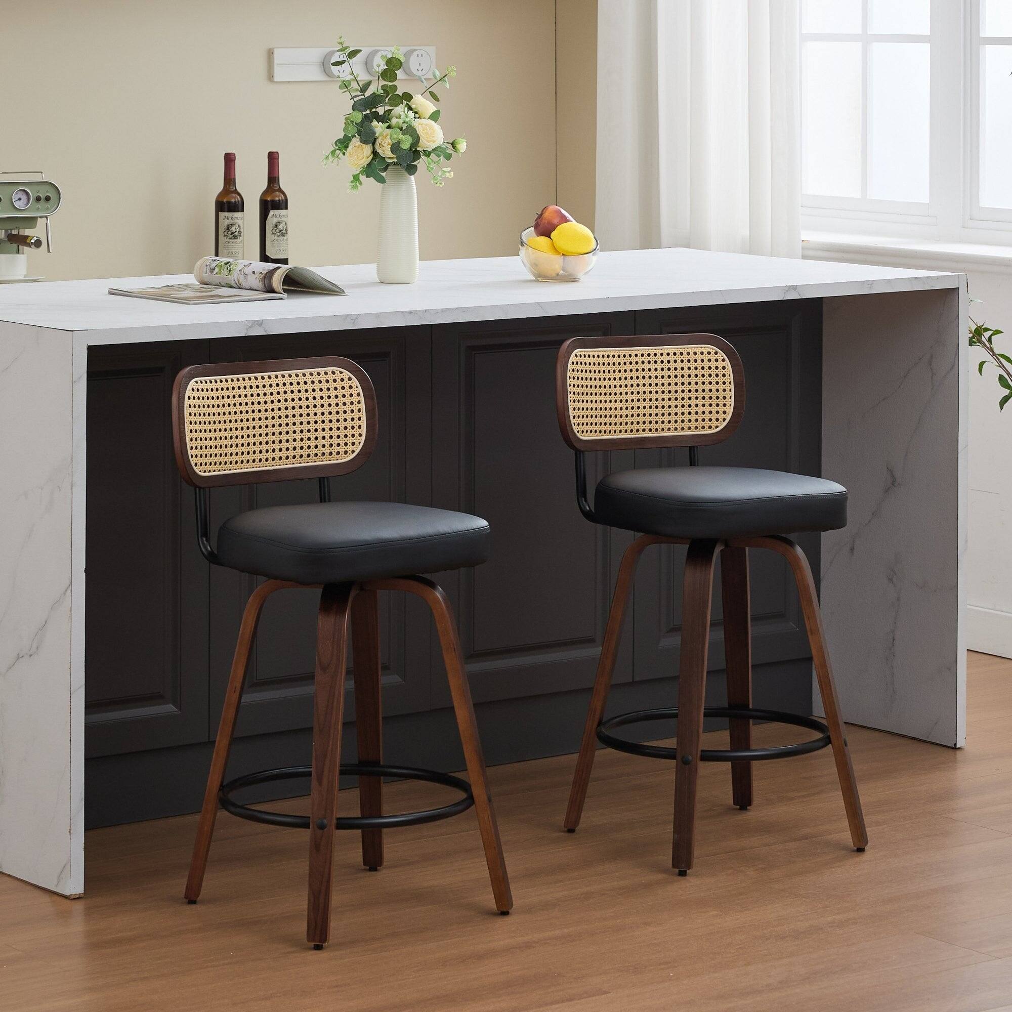 Alt View 9. Boyel Living - 26 Inch Swivel Counter Height Bar Stools Set of 2 with Walnut Bentwood Legs - Black.