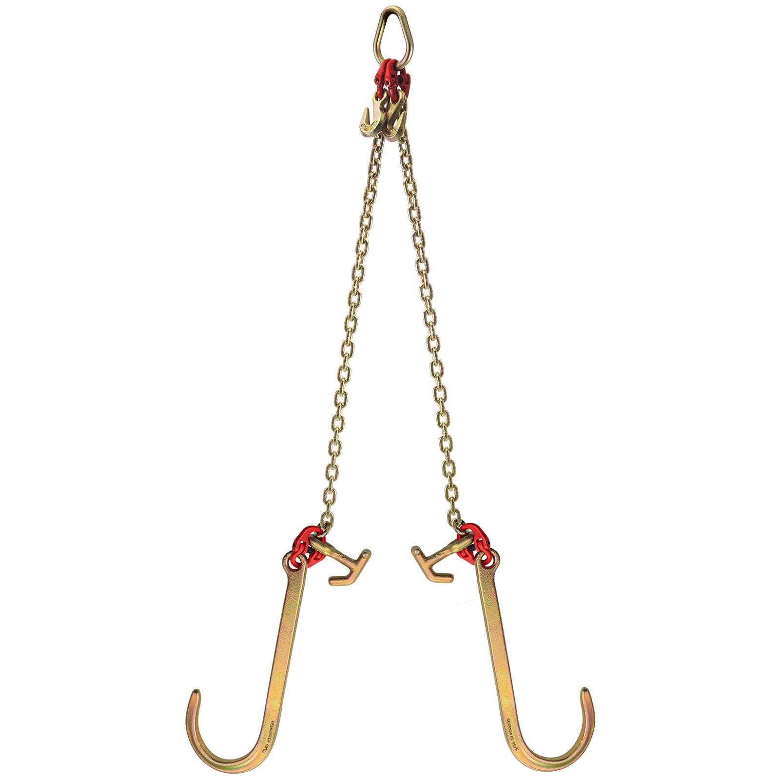 Alt View 5. VEVOR - G80 V Bridle Chain, 5/16" x 2' Towing Chain Bridle with 15" J Hooks, R Hooks & Grab Hooks, Heavy Duty Transport Chain - Copper.