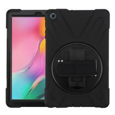 Front. Mybat - MyBat Rotatable Stand Protector Cover with Wristband for Samsung T510 Galaxy Tab A 10.1 (2019) - Black - Black.