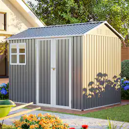 Loheer - 8x6 Steel Storage Shed Heavy Duty Outdoor Tool Shed with Window Lockable Doors Dark Gray