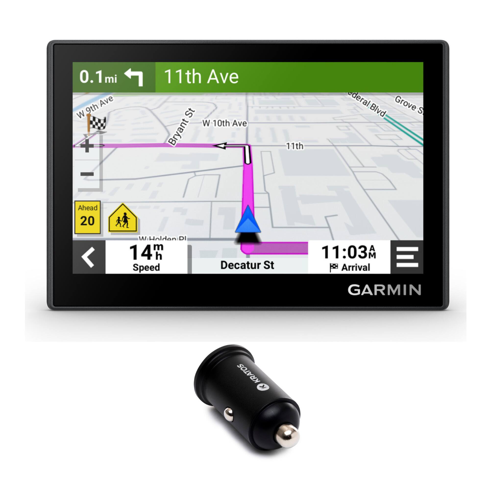 Garmin - Drive 53 GPS Navigator With Kratos Power 36W 2-Port Car Charger Bundle