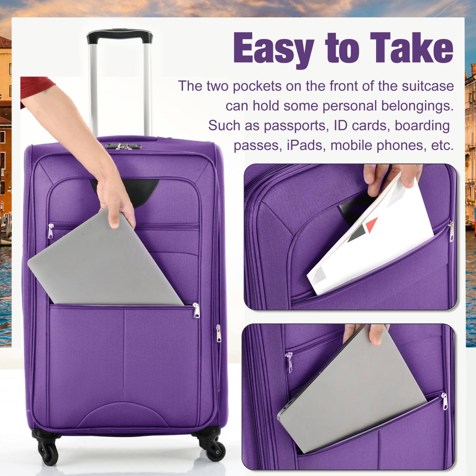 Easy to Take

The two pockets on the front of the suitcase can hold some personal belongings. Such as passports, ID cards, boarding passes, iPads, mobile phones, etc.