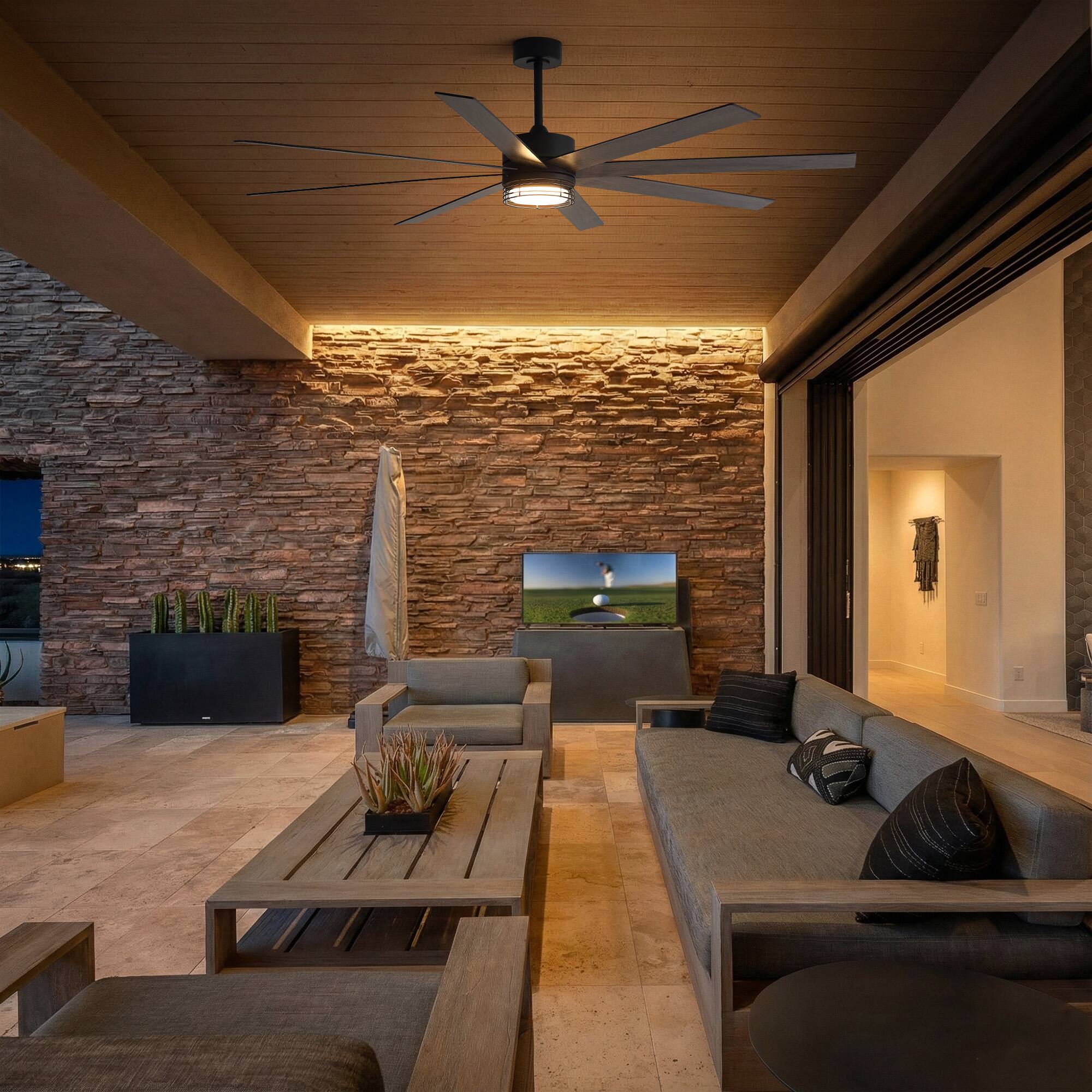 Alt View 4. Breezary - 72-Inch Modern Ceiling Fan with Dimmable 3-Color LED Light 8 Blades DC Motor Remote Timer Downrod Mount - 72-inch Black and Wood Grain.